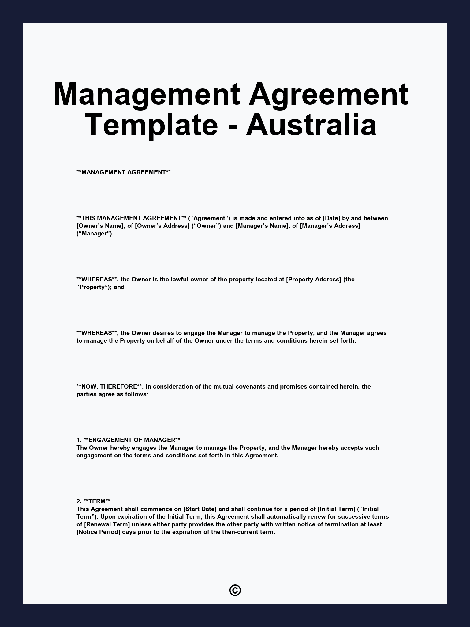 Management Agreement Template - Australia
