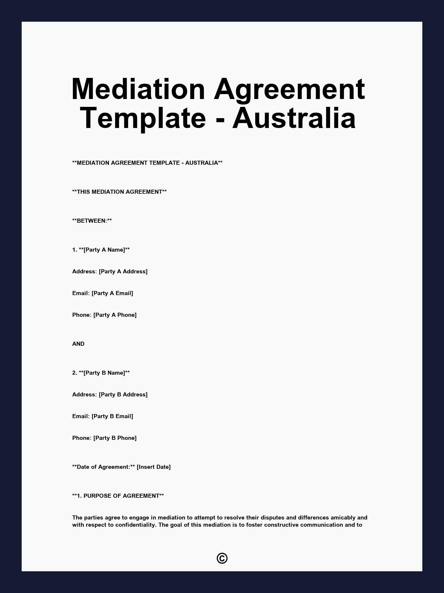 Mediation Agreement Template - Australia