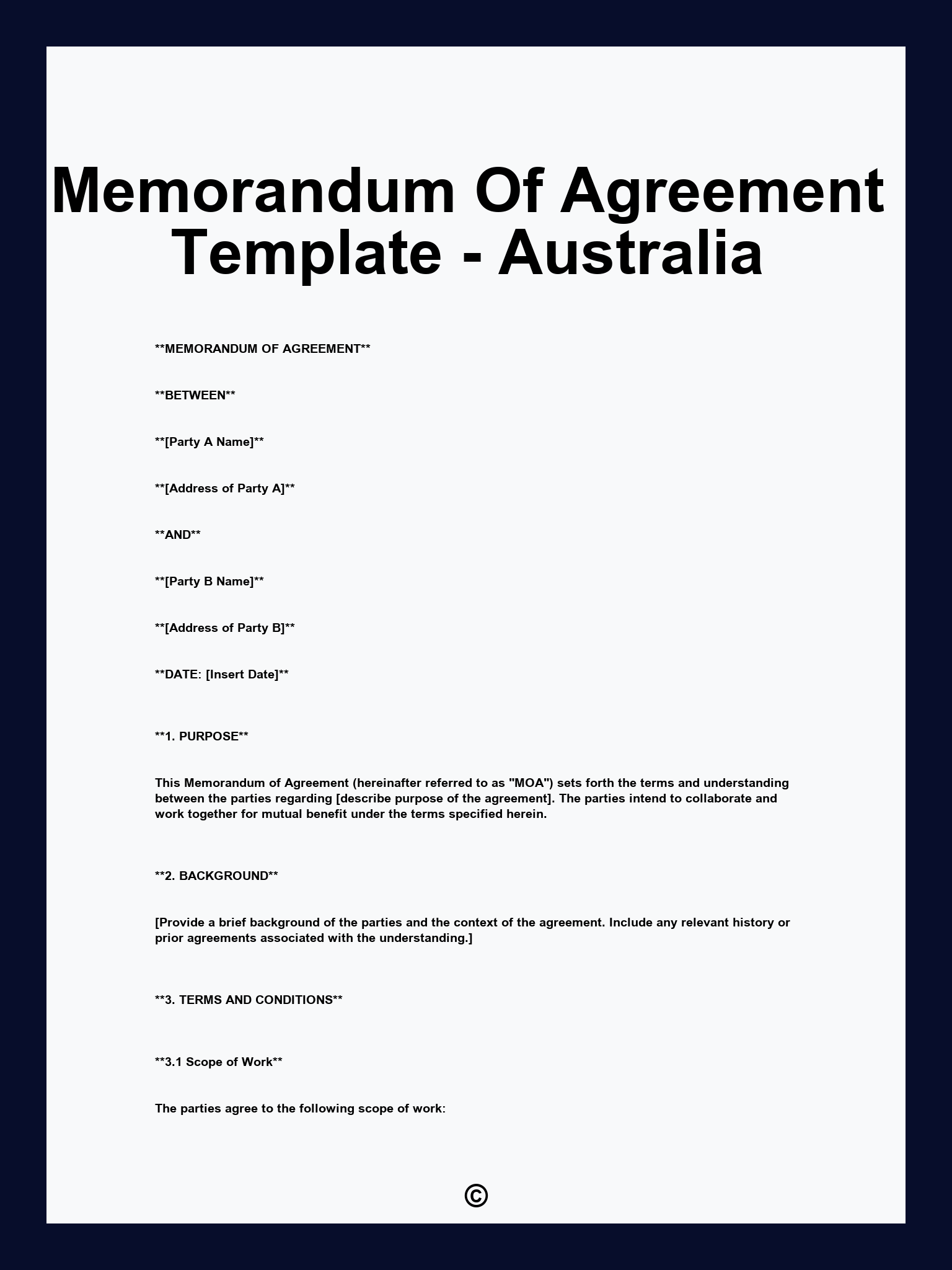 Memorandum Of Agreement Template - Australia