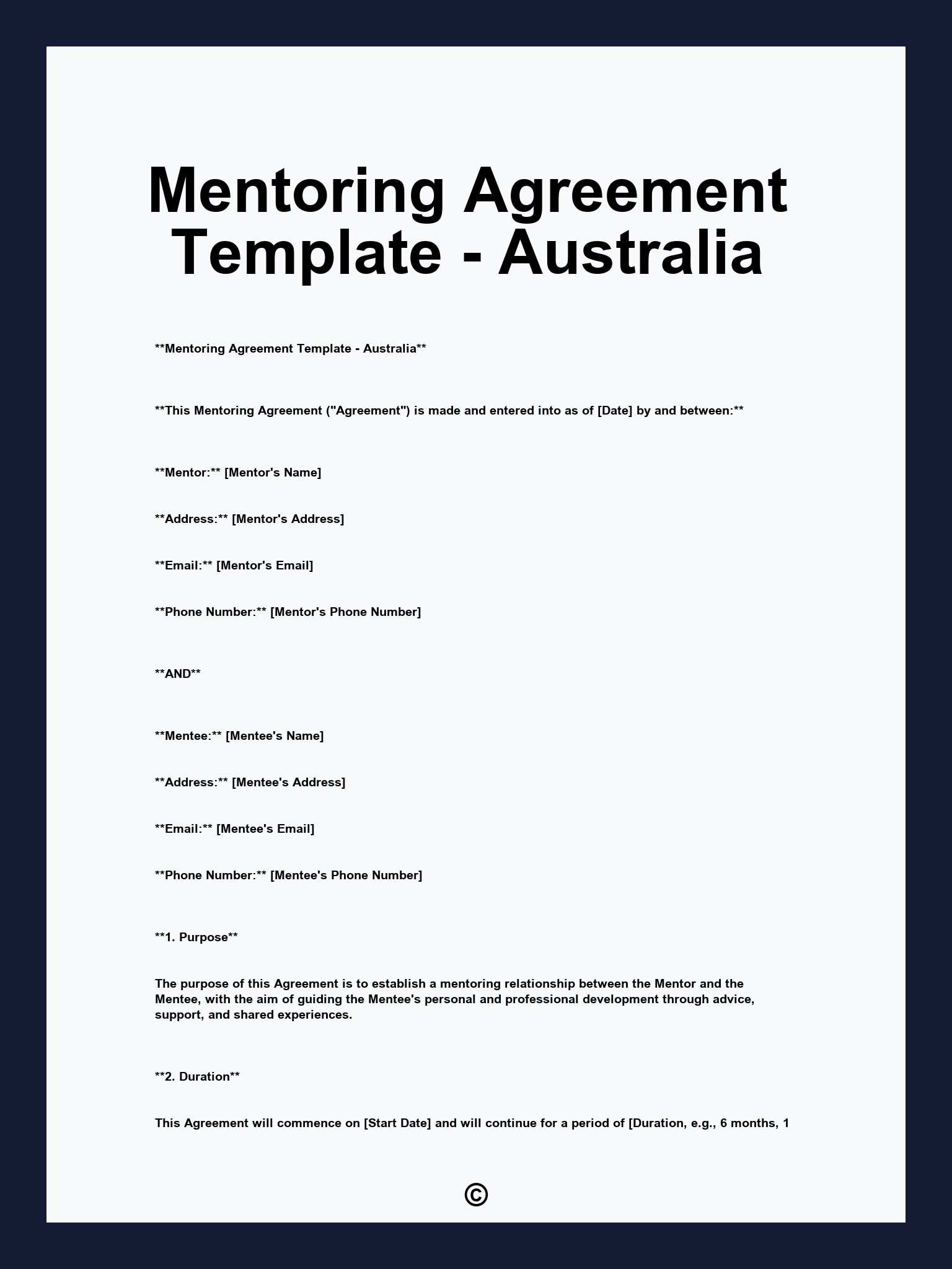 Mentoring Agreement Template - Australia