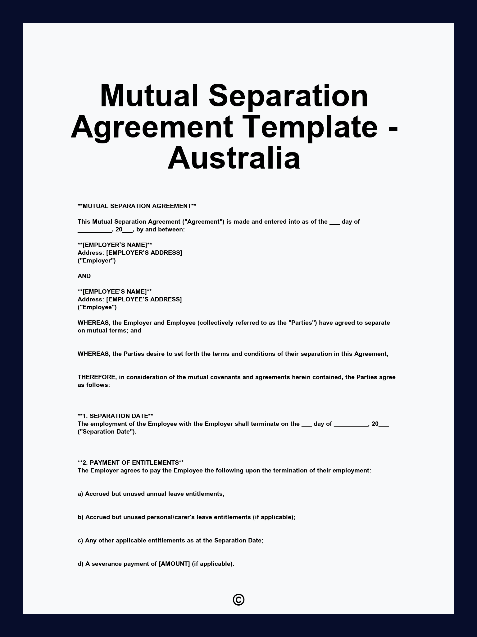 Mutual Separation Agreement Template - Australia