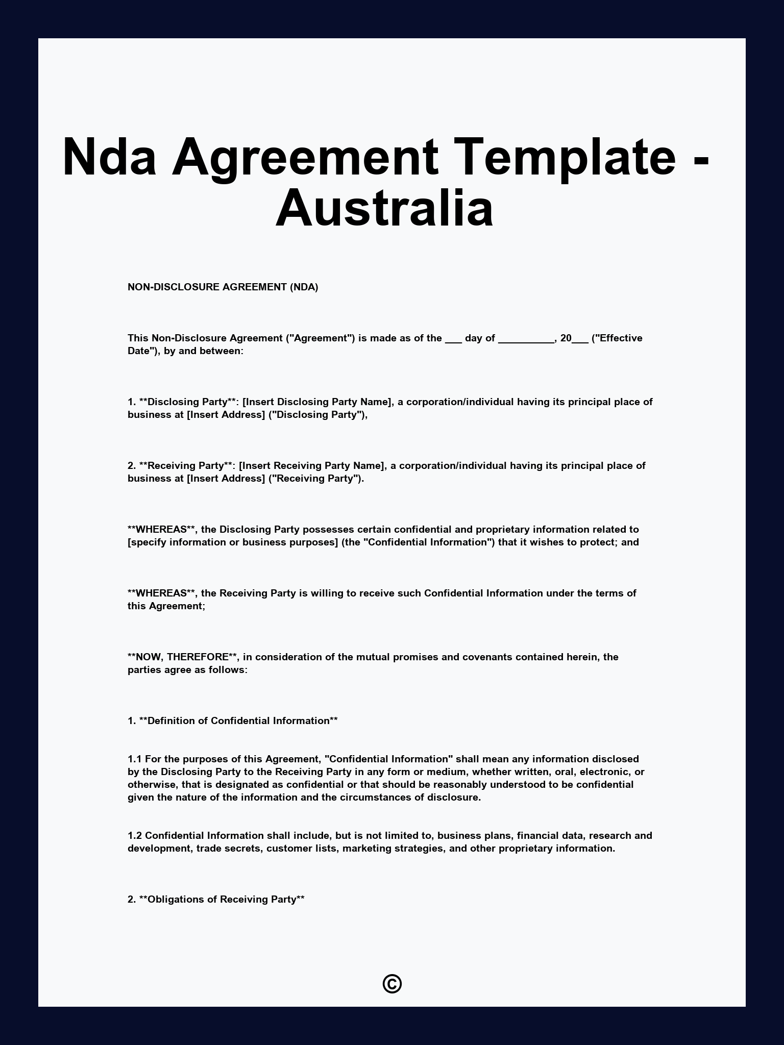 Nda Agreement Template - Australia