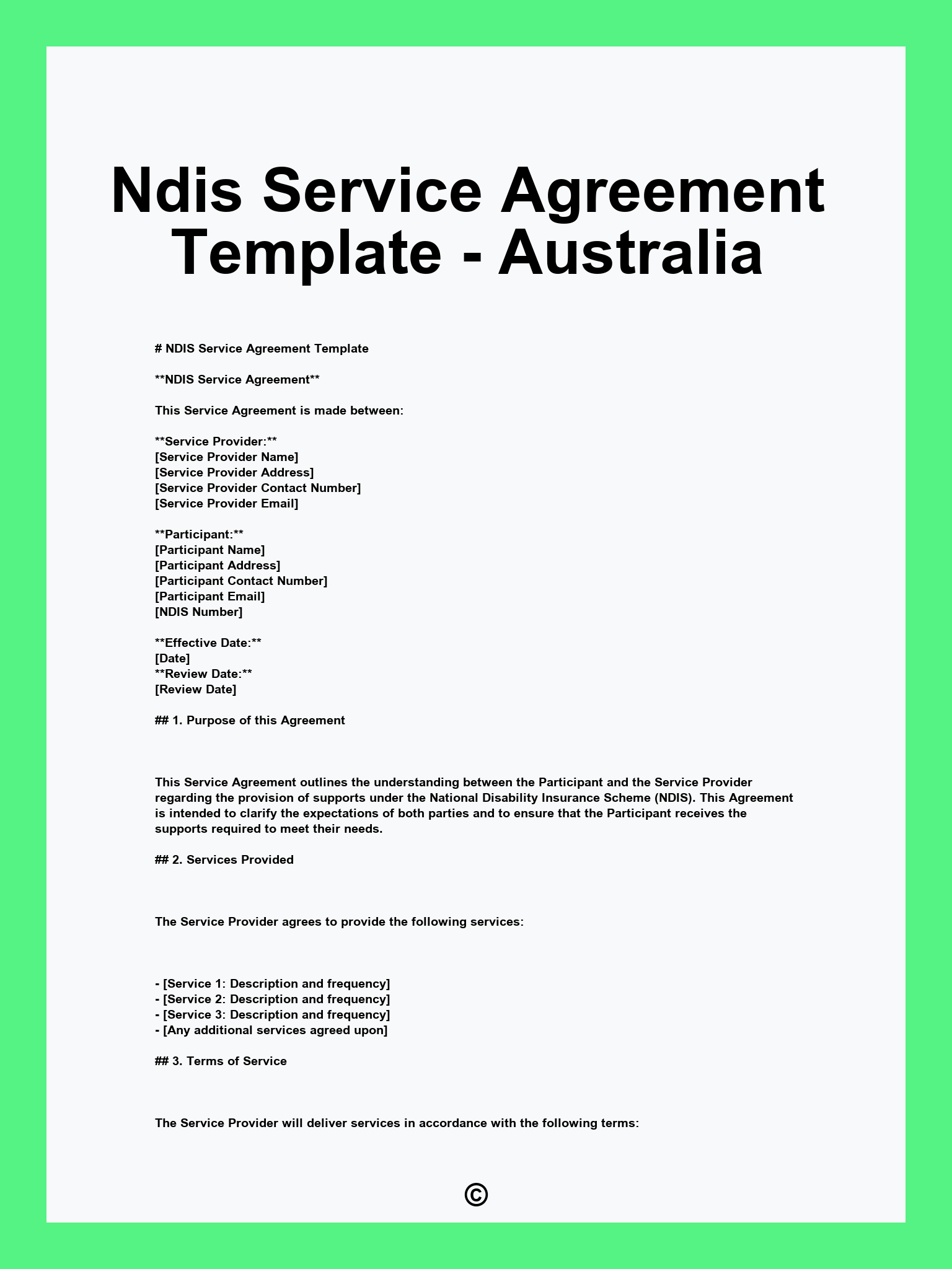 Ndis Service Agreement Template - Australia