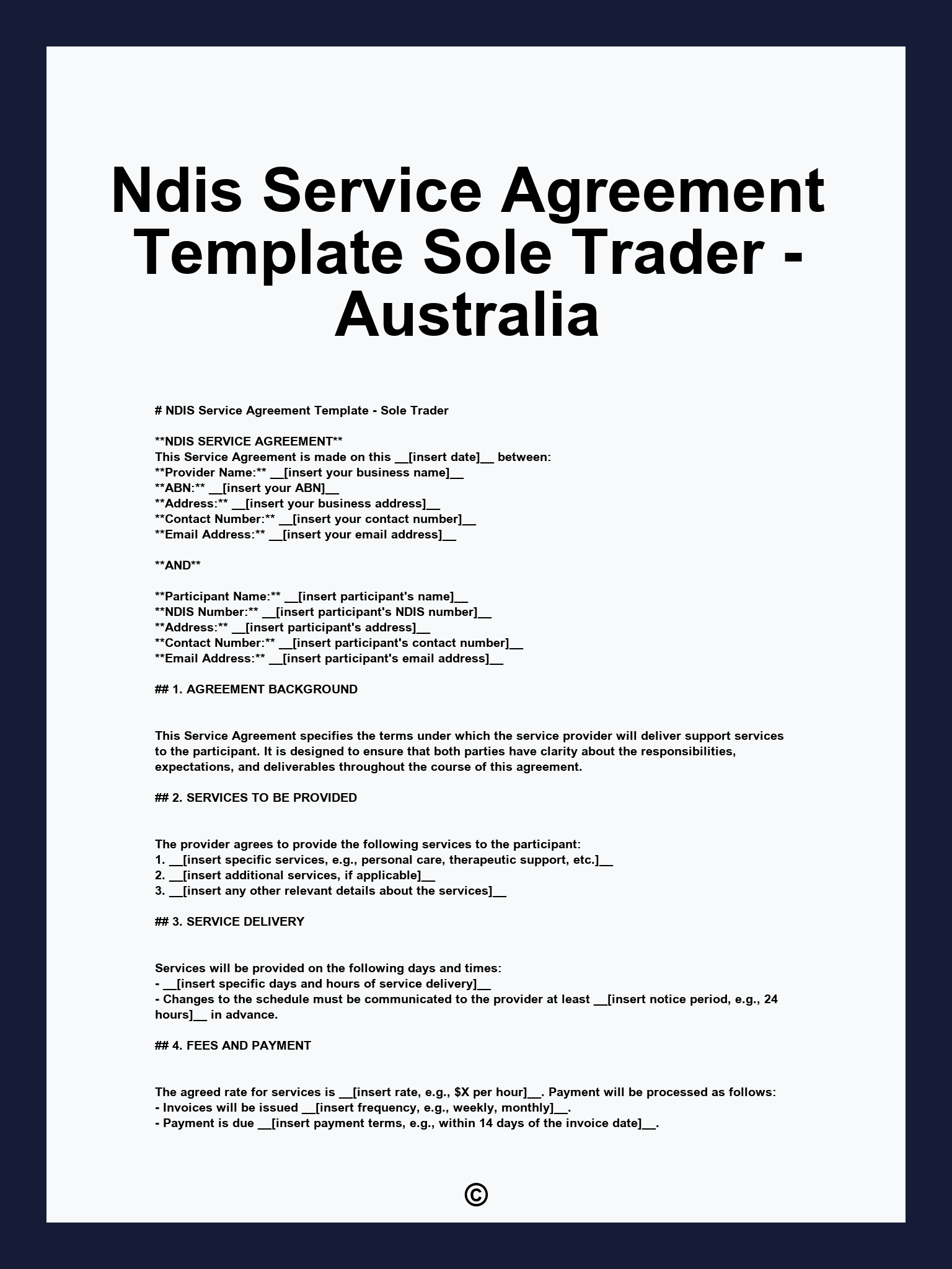 Ndis Service Agreement Template Sole Trader - Australia