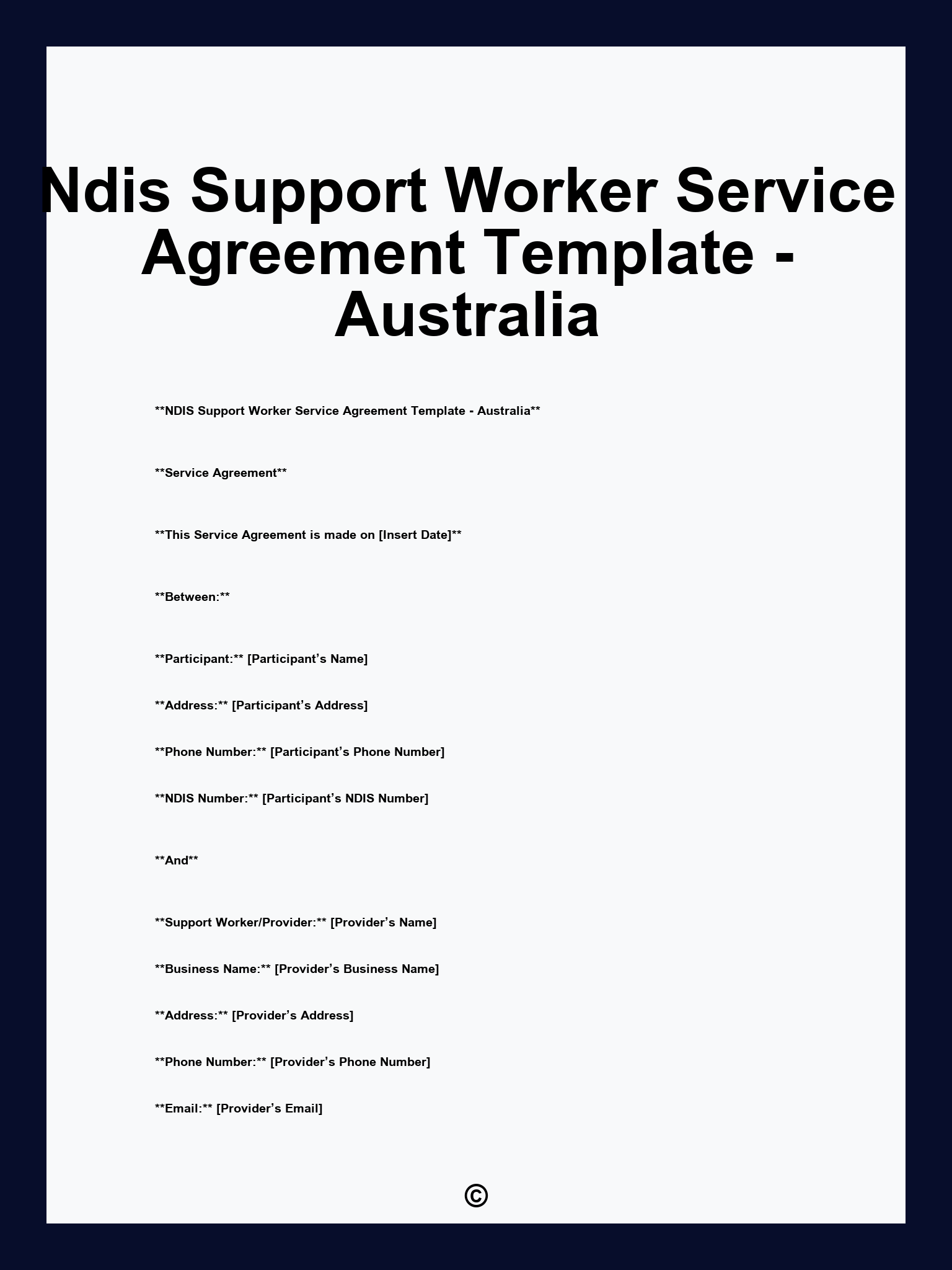 Ndis Support Worker Service Agreement Template - Australia