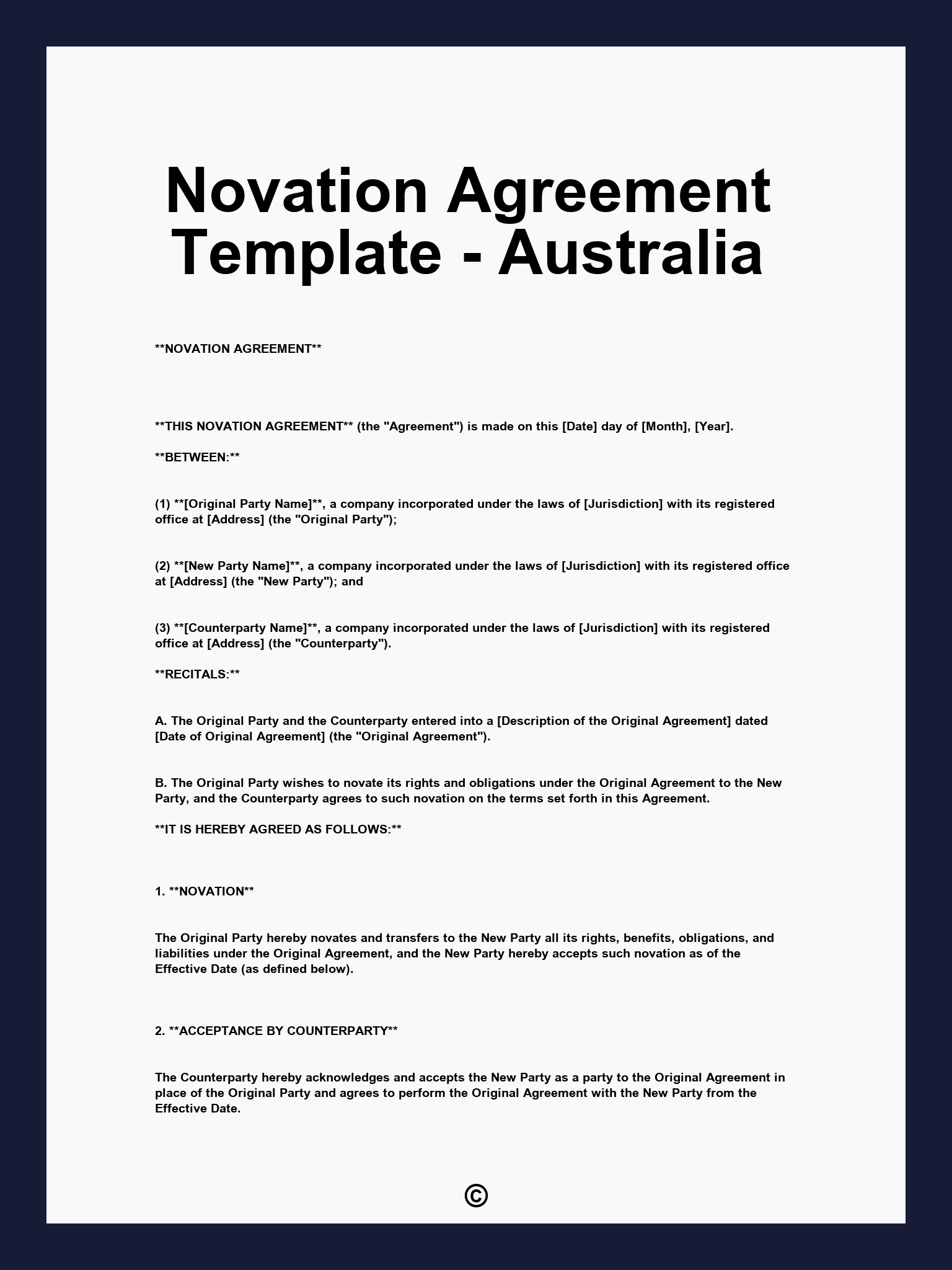 Novation Agreement Template - Australia