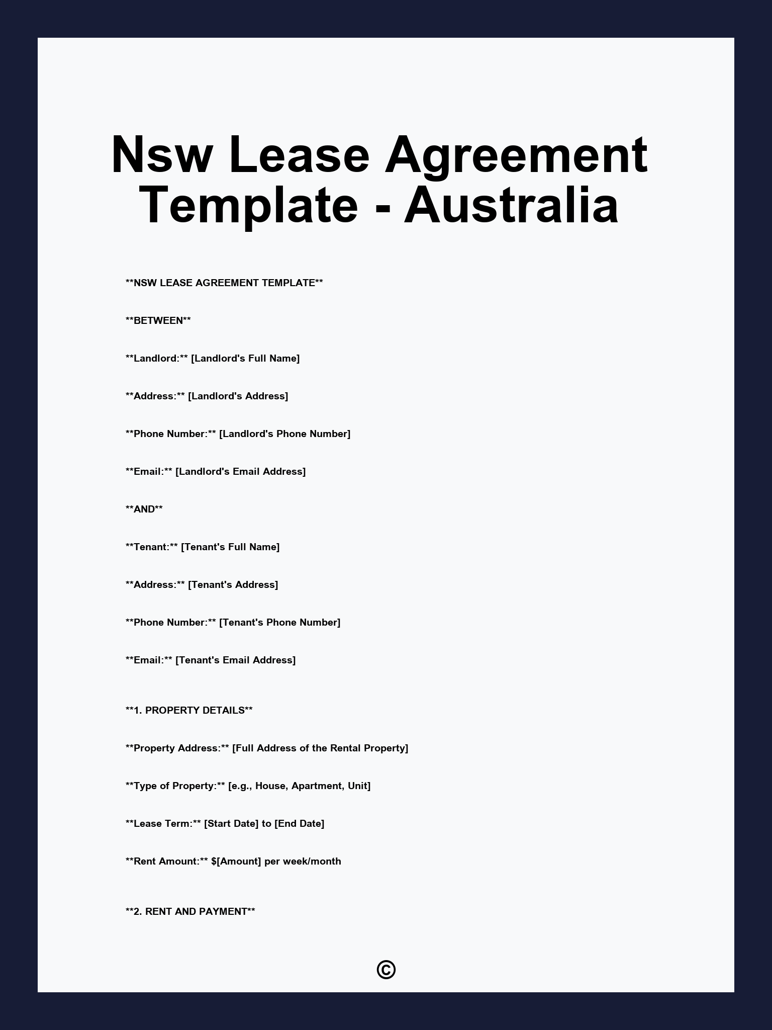 Nsw Lease Agreement Template - Australia