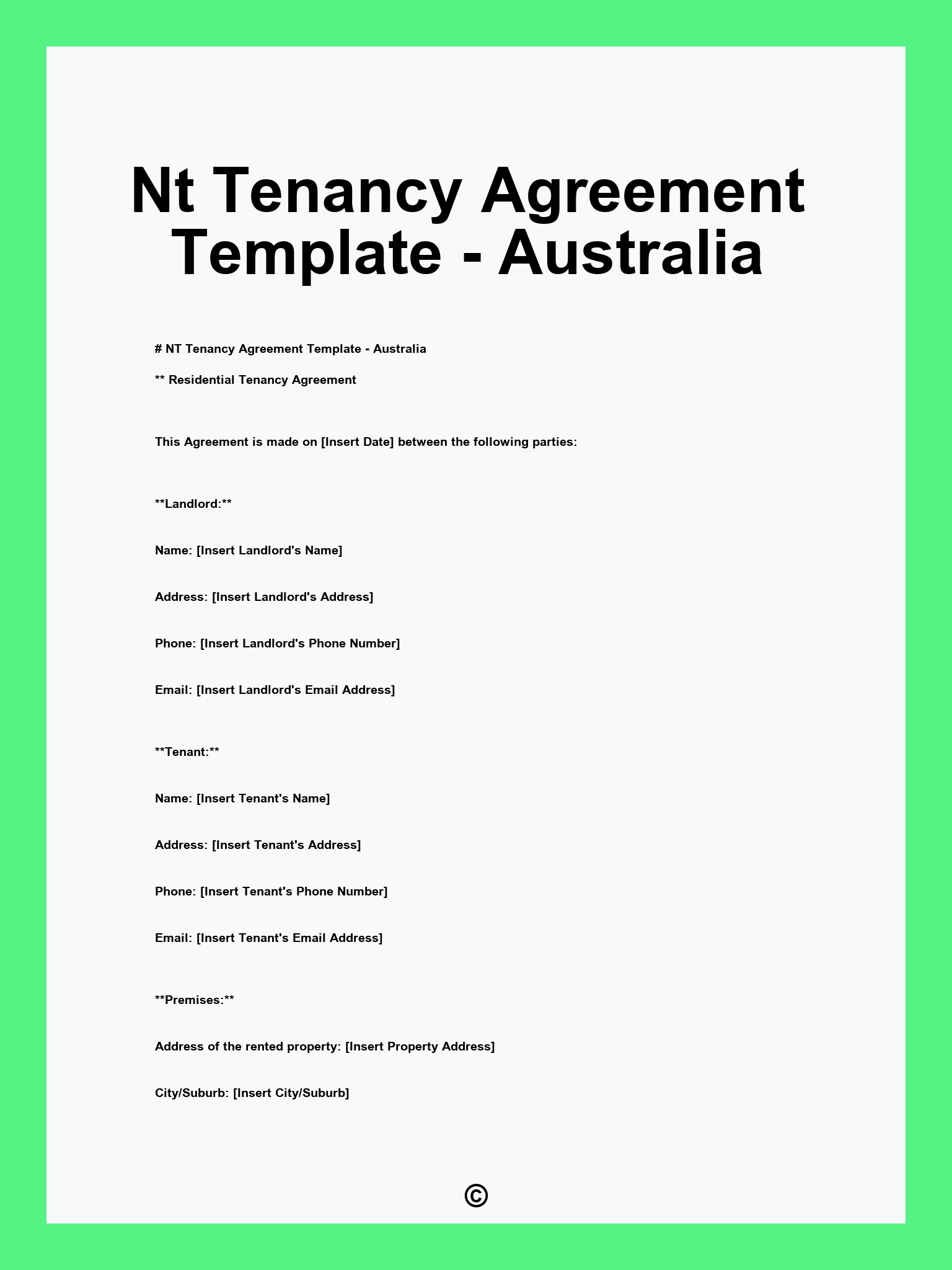 Nt Tenancy Agreement Template - Australia