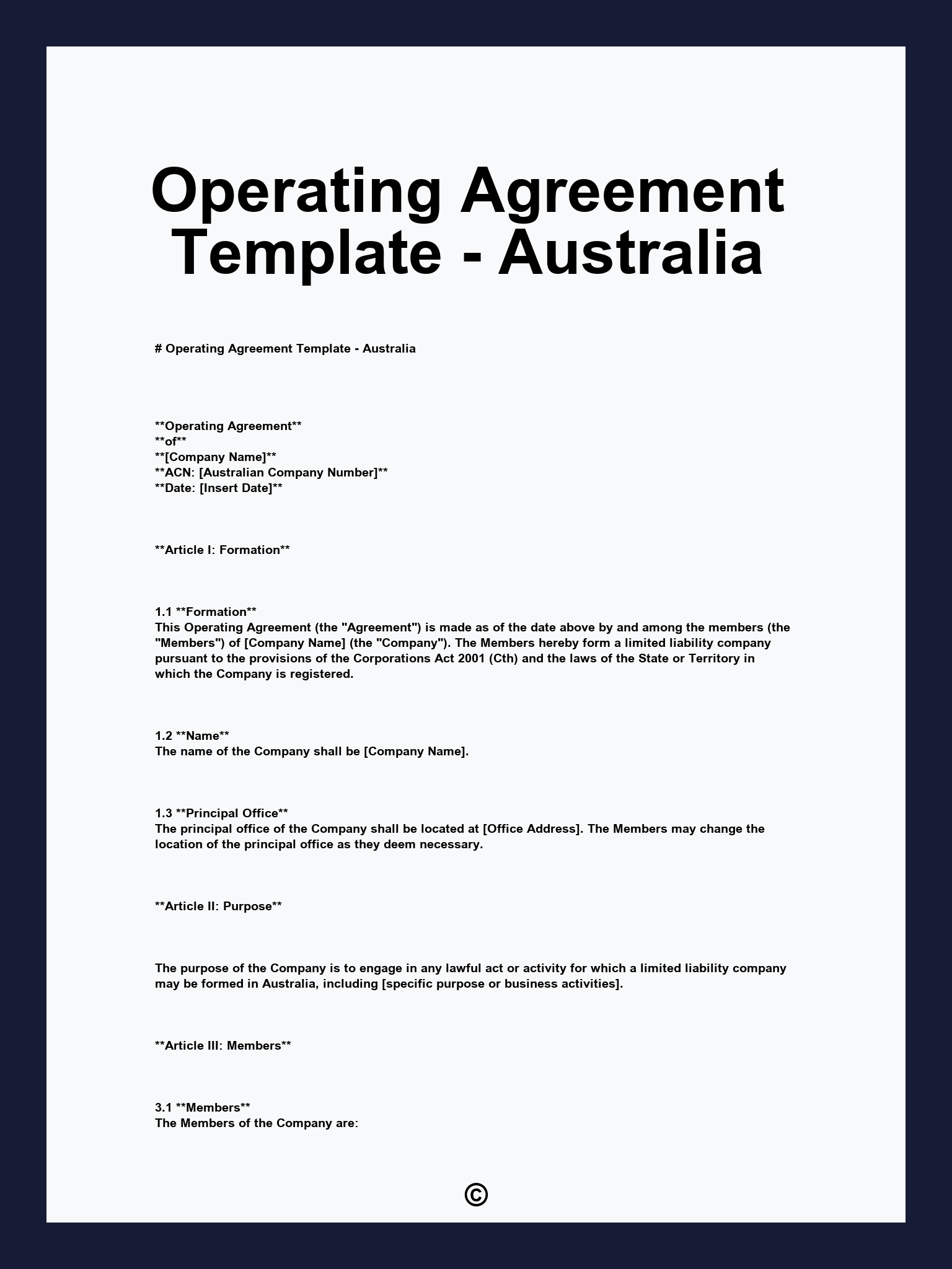 Operating Agreement Template - Australia