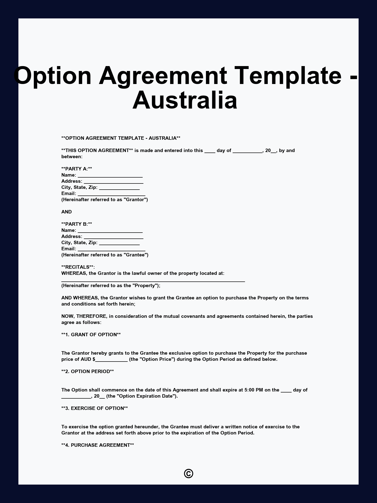Option Agreement Template - Australia