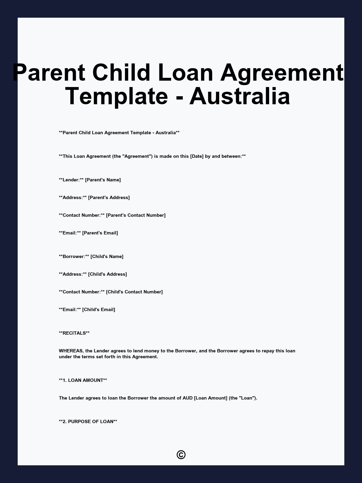 Parent Child Loan Agreement Template - Australia