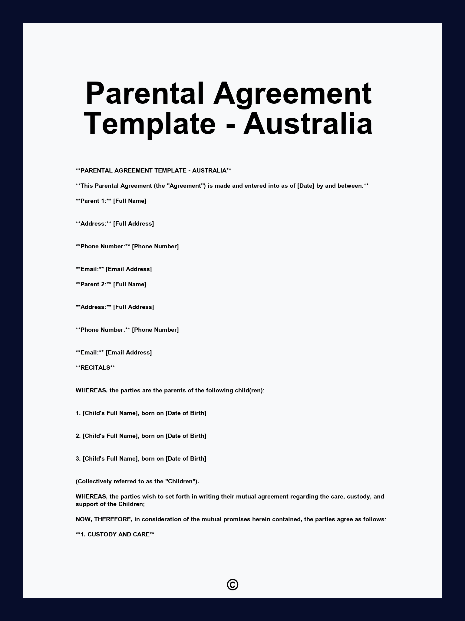 Parental Agreement Template - Australia