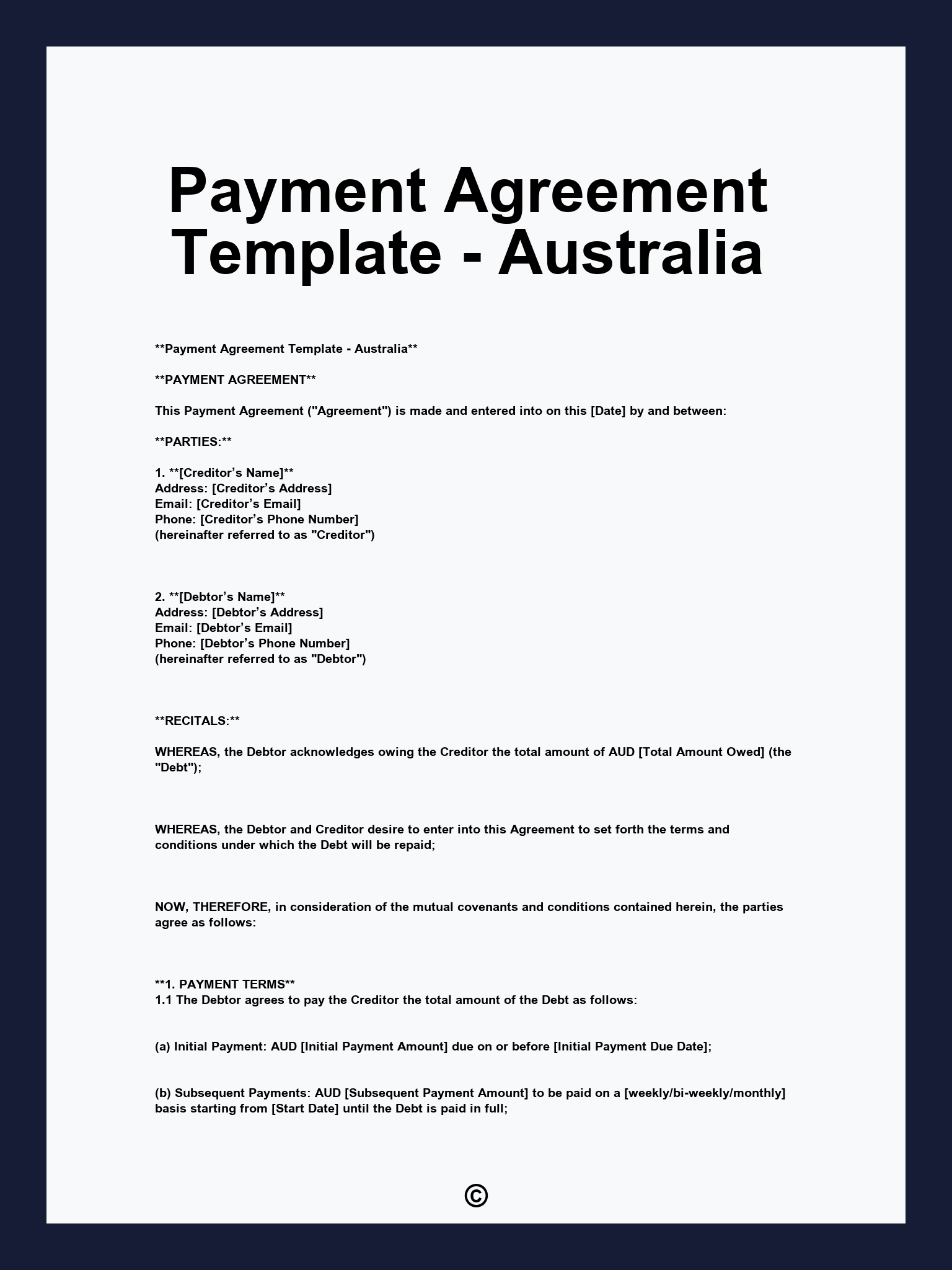 Payment Agreement Template - Australia