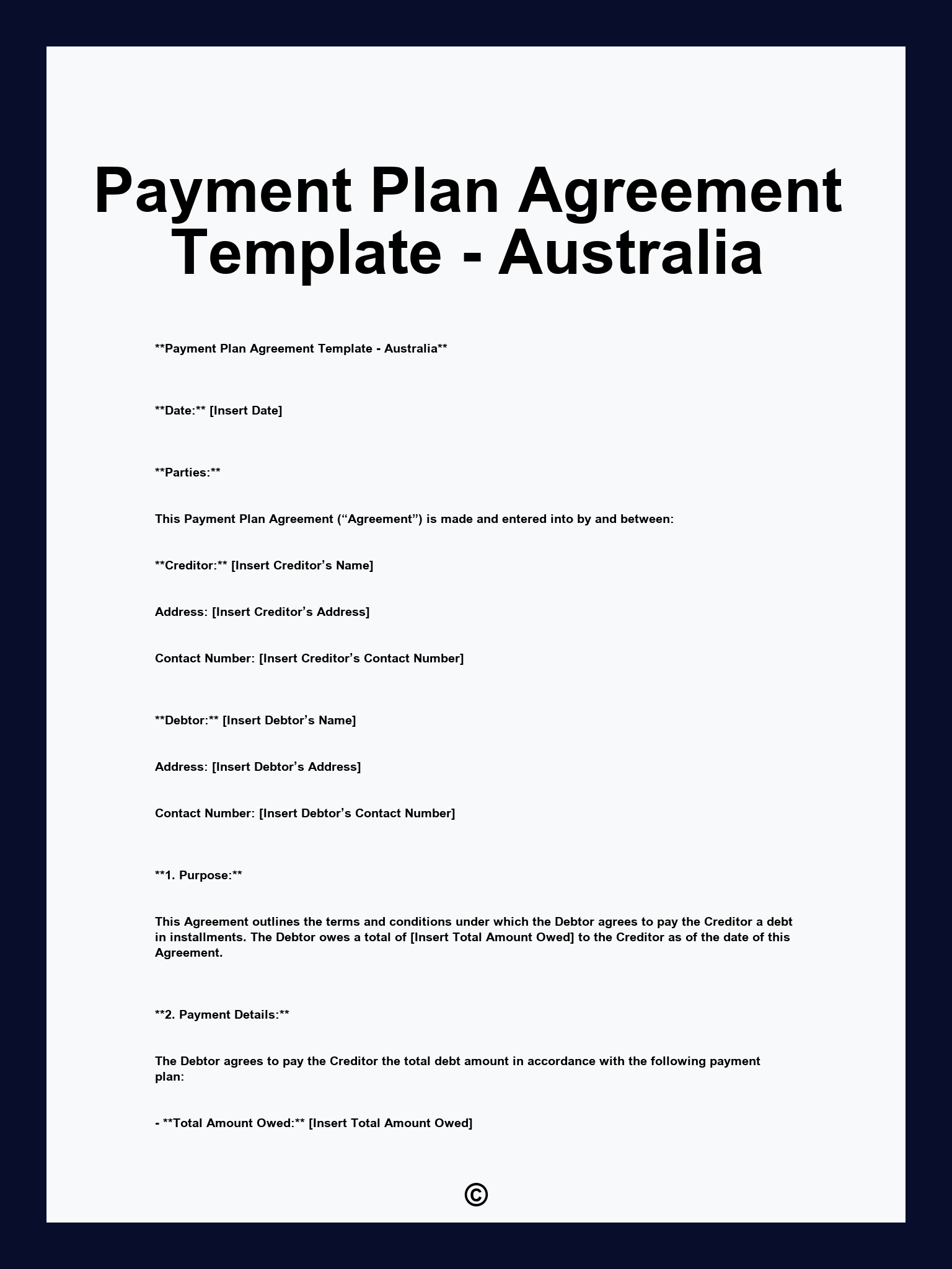 Payment Plan Agreement Template - Australia