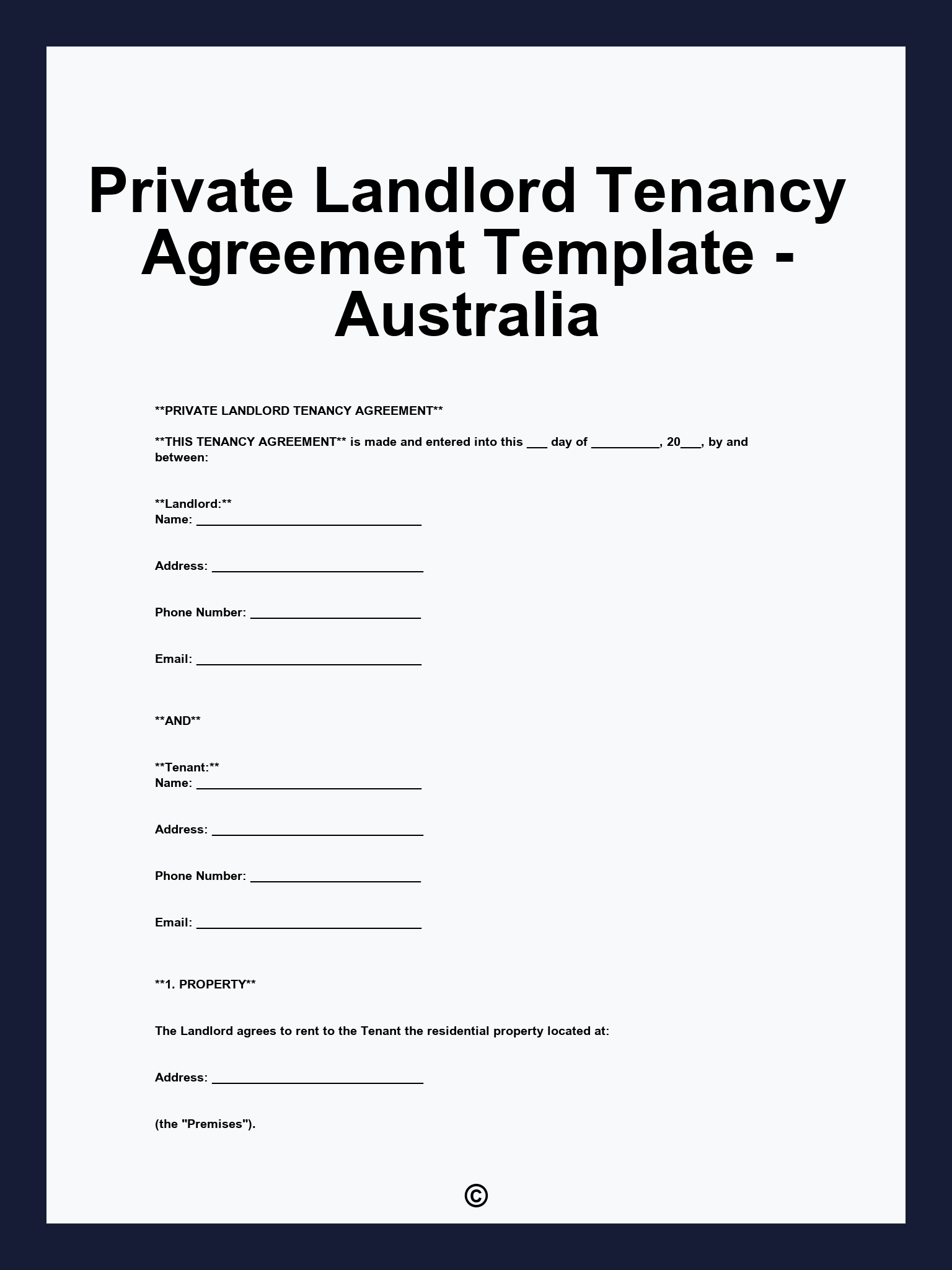Private Landlord Tenancy Agreement Template - Australia