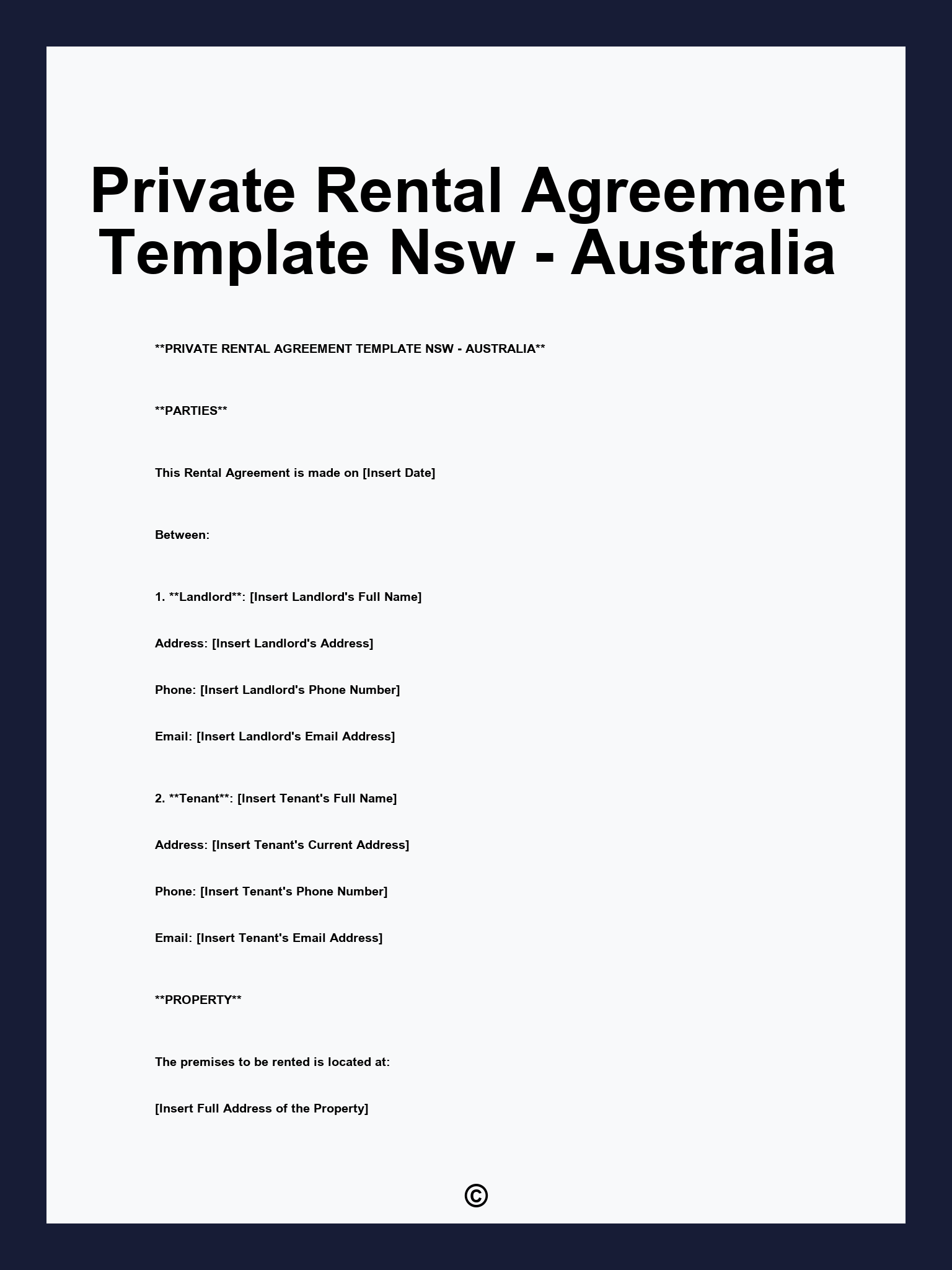 Private Rental Agreement Template Nsw - Australia
