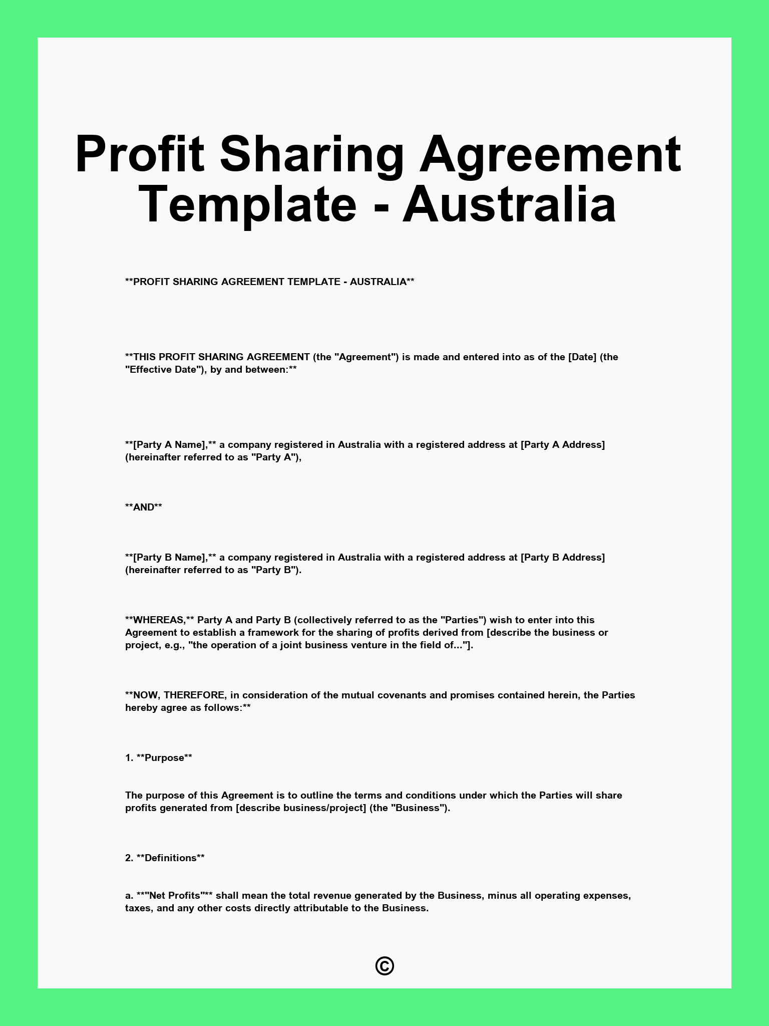 Profit Sharing Agreement Template - Australia