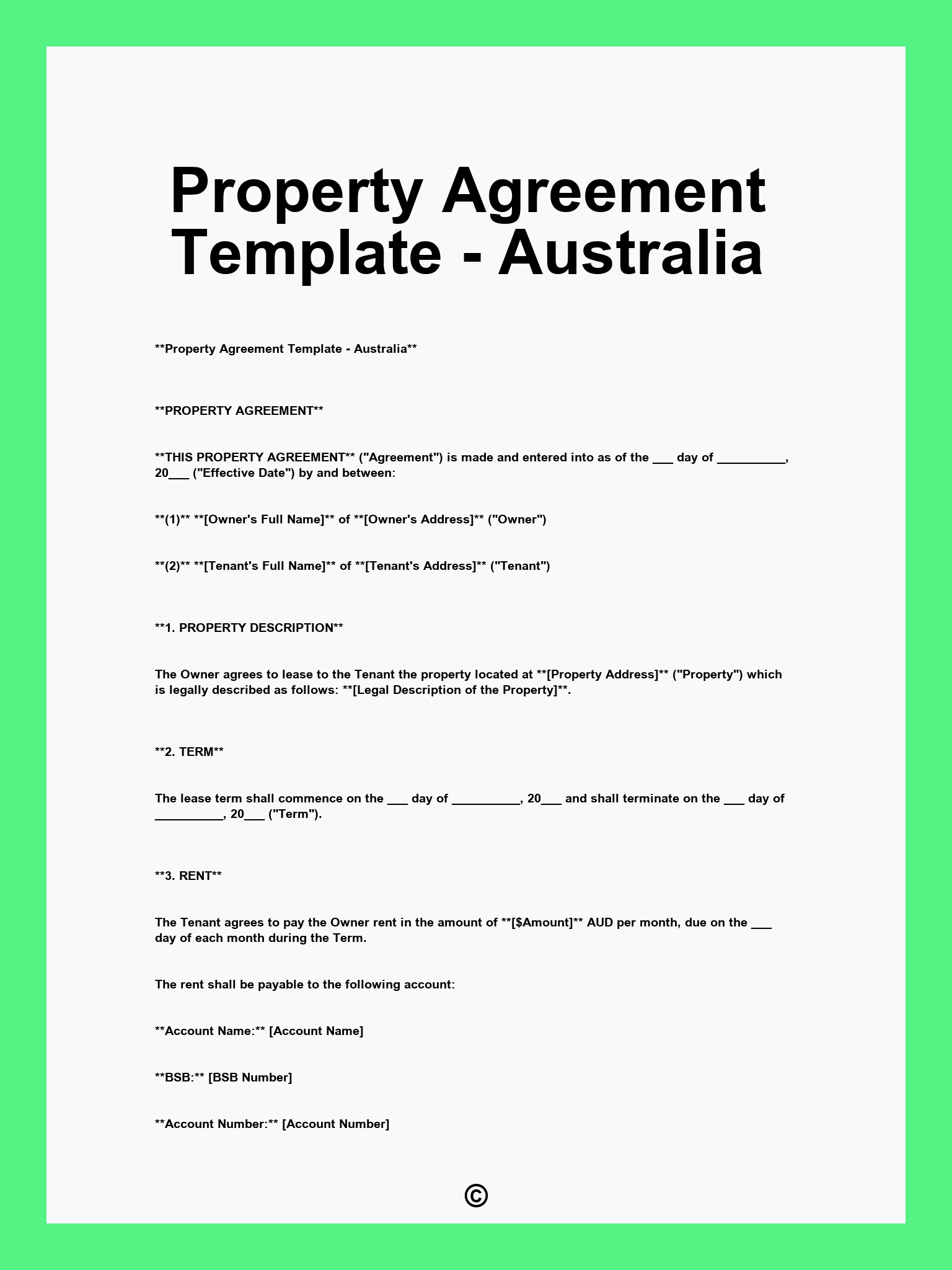 Property Agreement Template - Australia