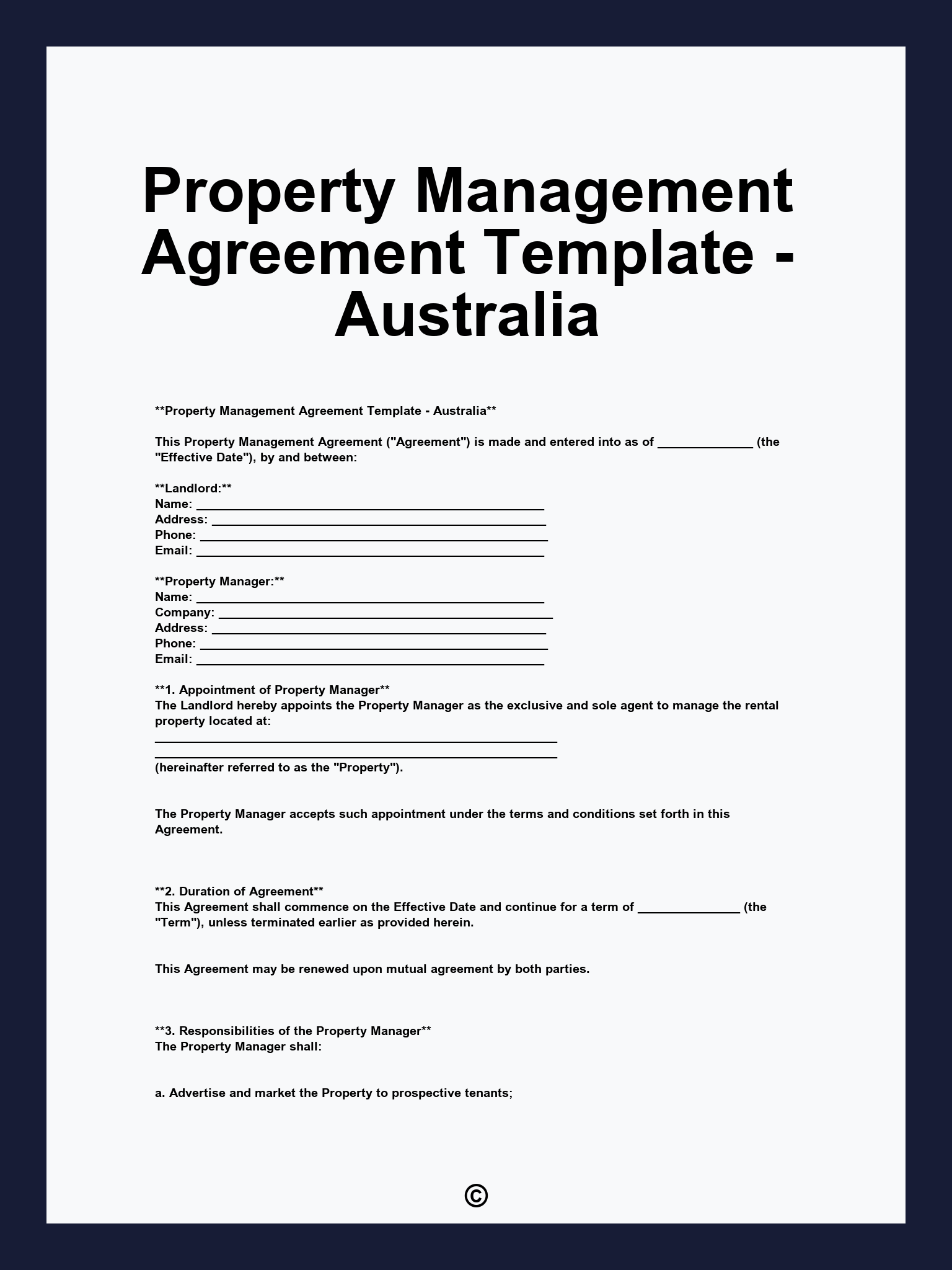 Property Management Agreement Template - Australia