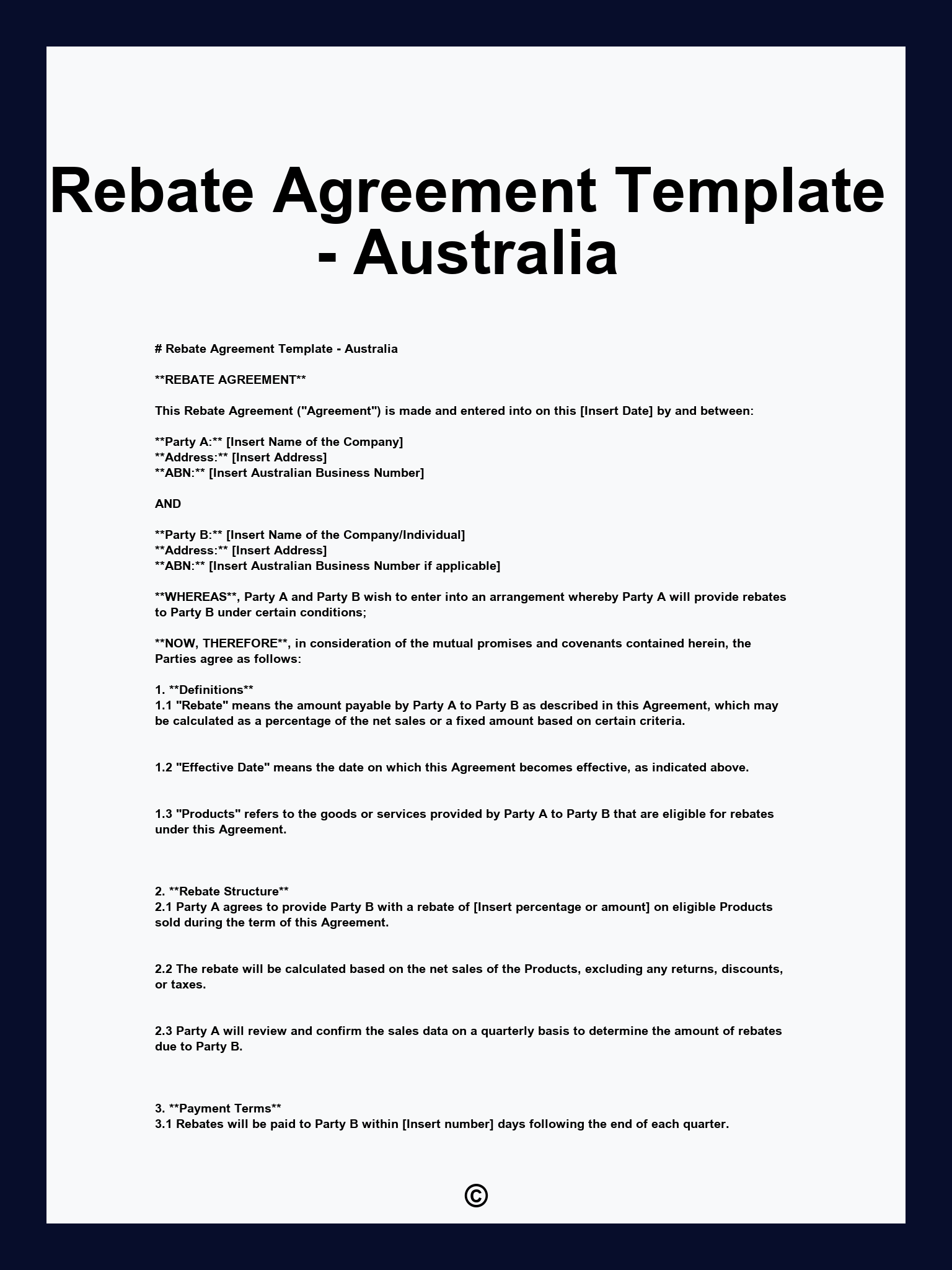Rebate Agreement Template - Australia