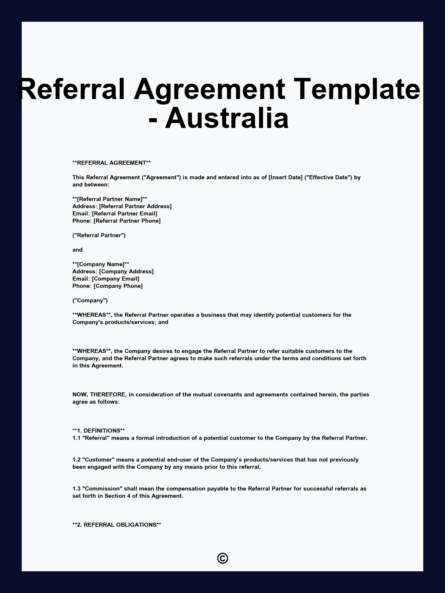 Referral Agreement Template - Australia