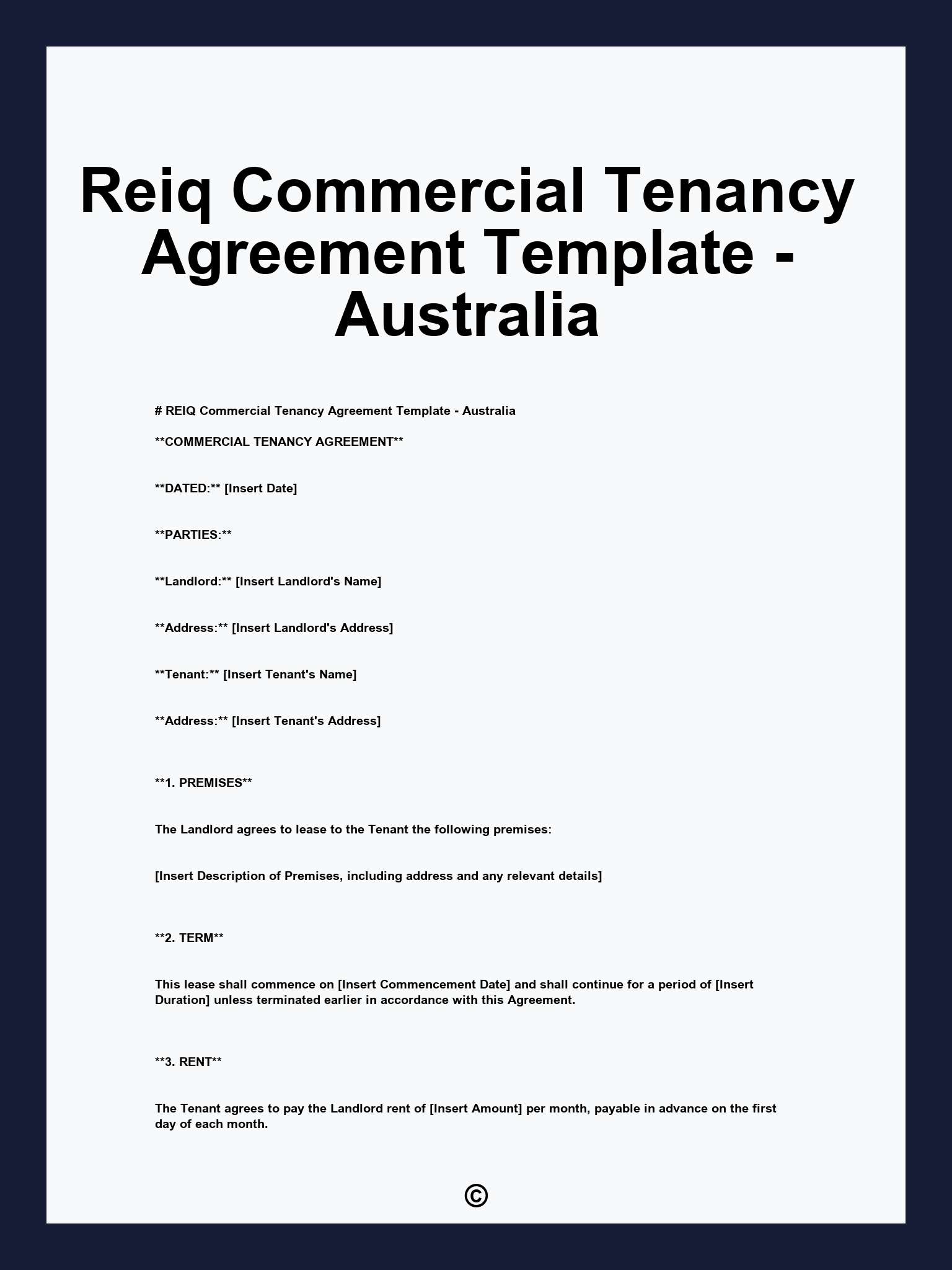 Reiq Commercial Tenancy Agreement Template - Australia