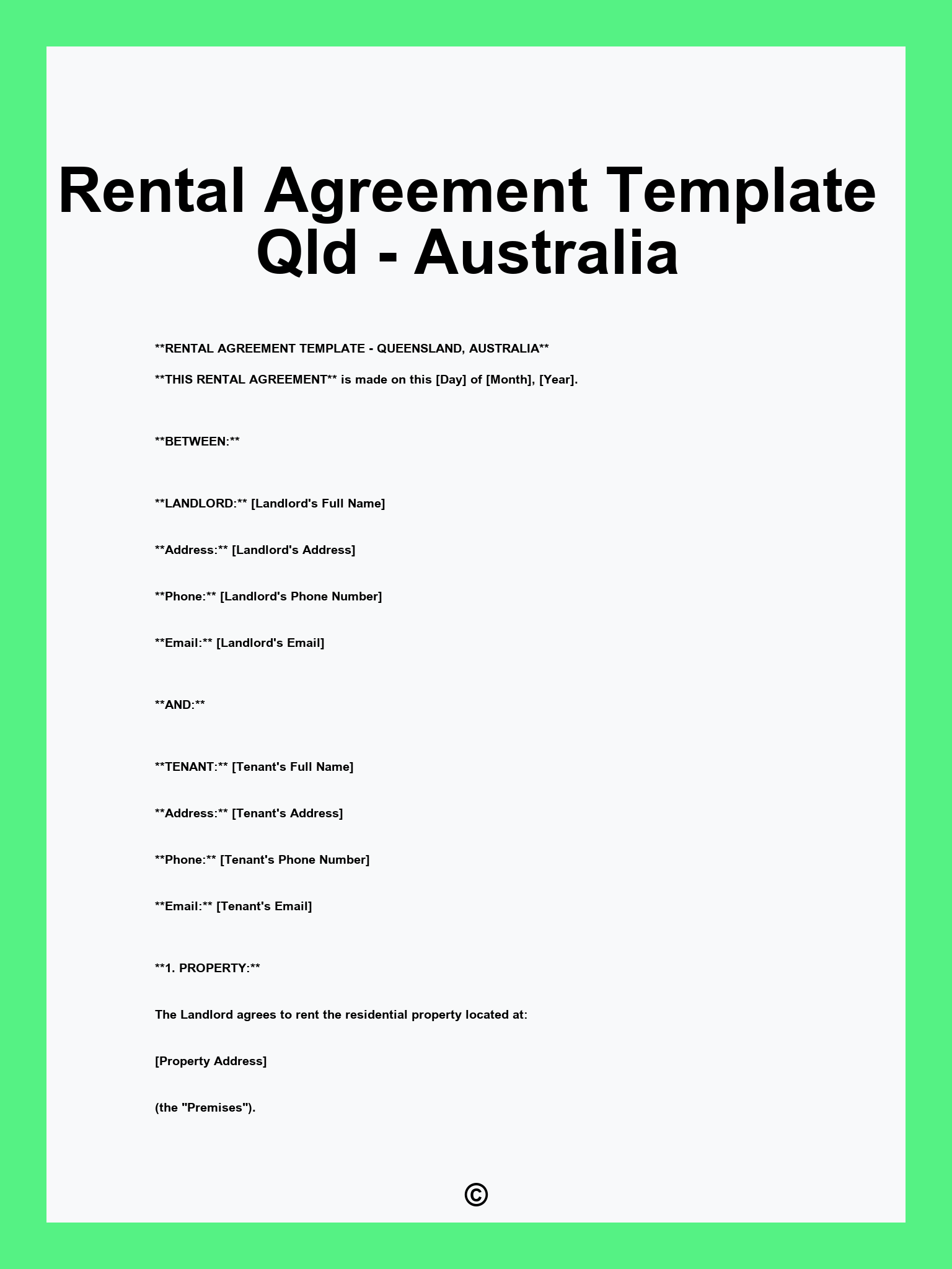 Rental Agreement Template Qld - Australia