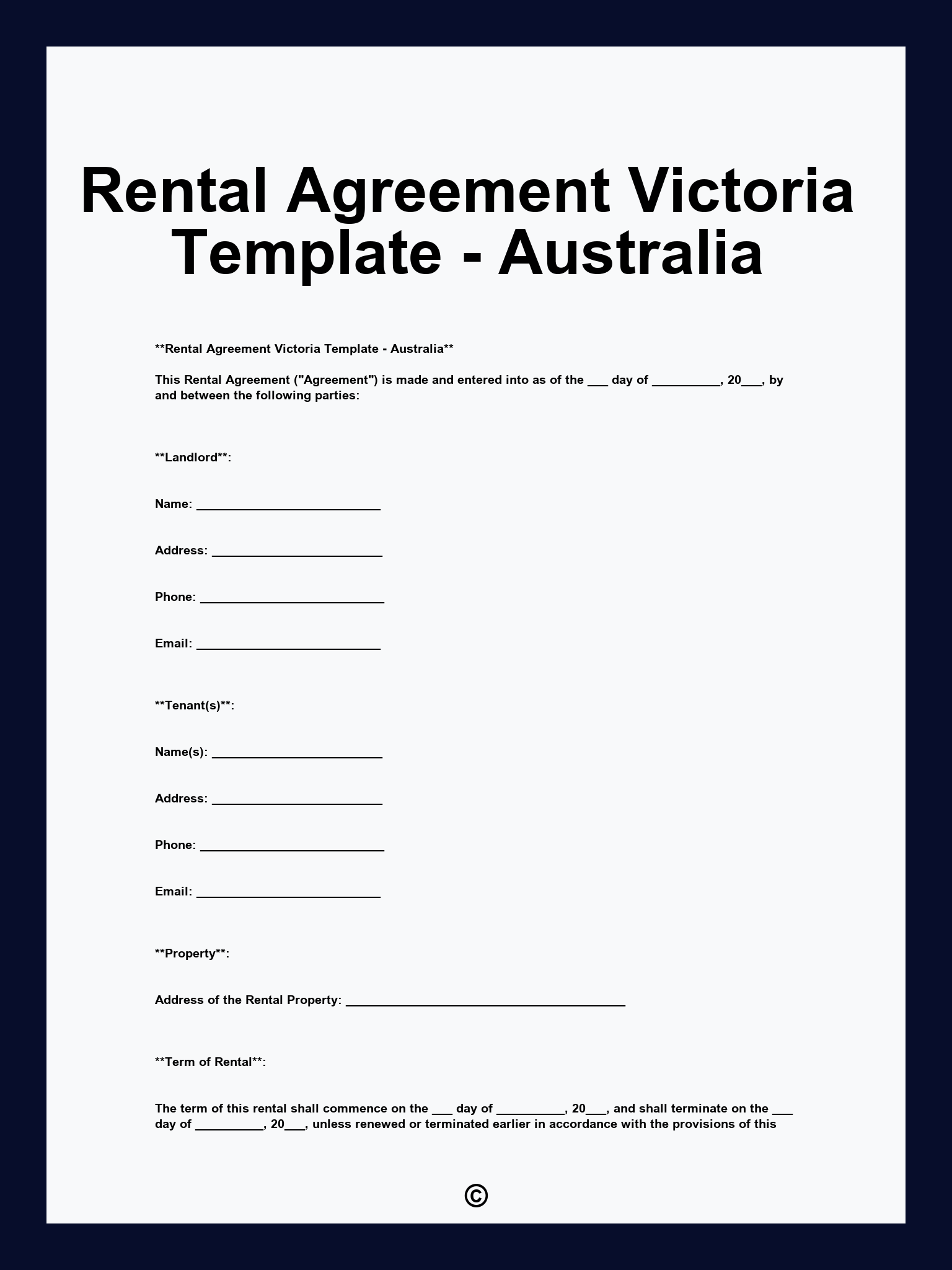 Rental Agreement Victoria Template - Australia