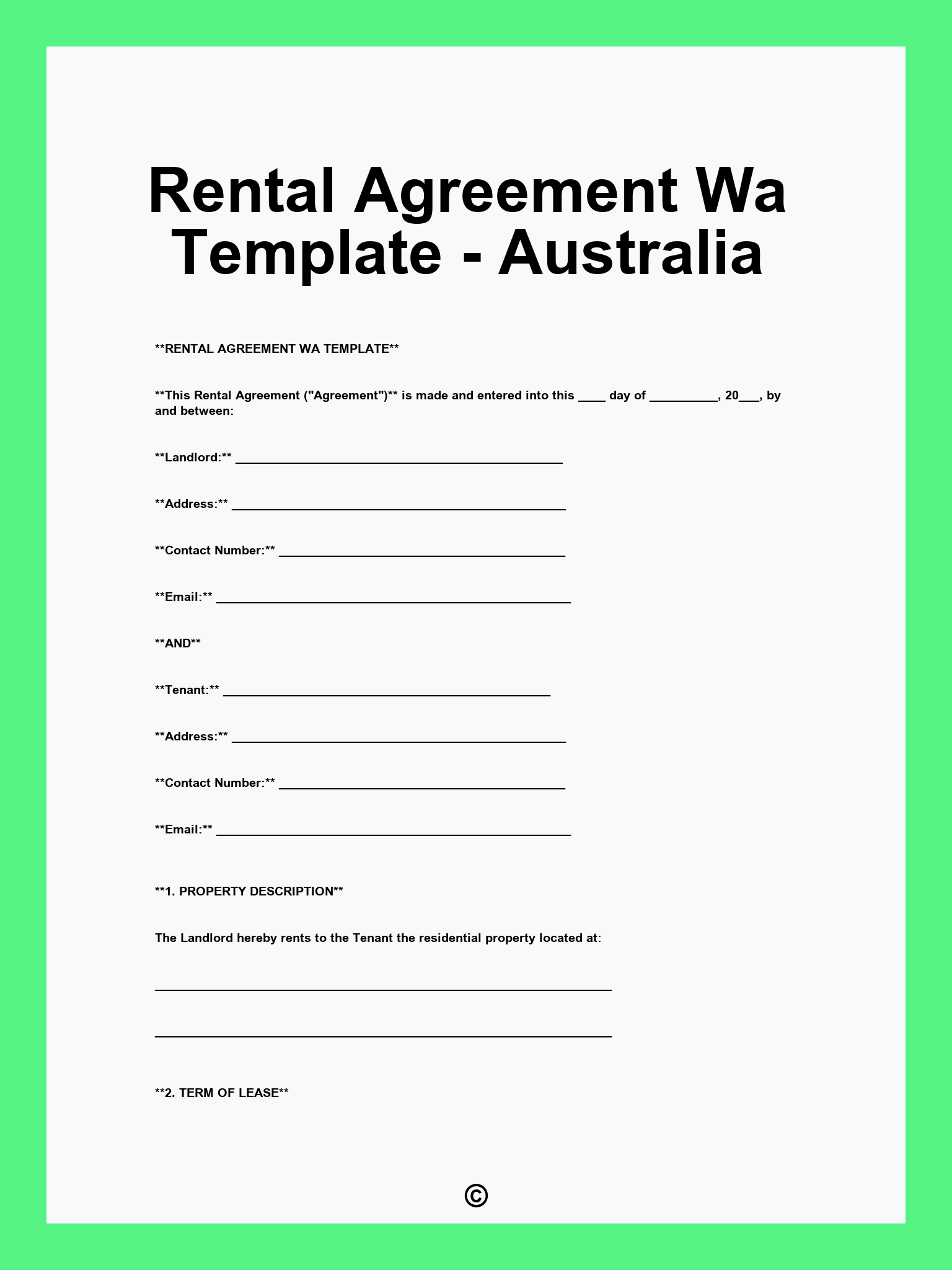 Rental Agreement Wa Template - Australia
