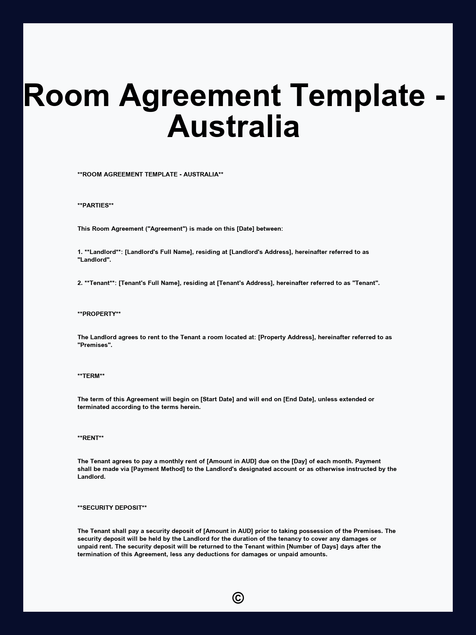 Room Agreement Template - Australia