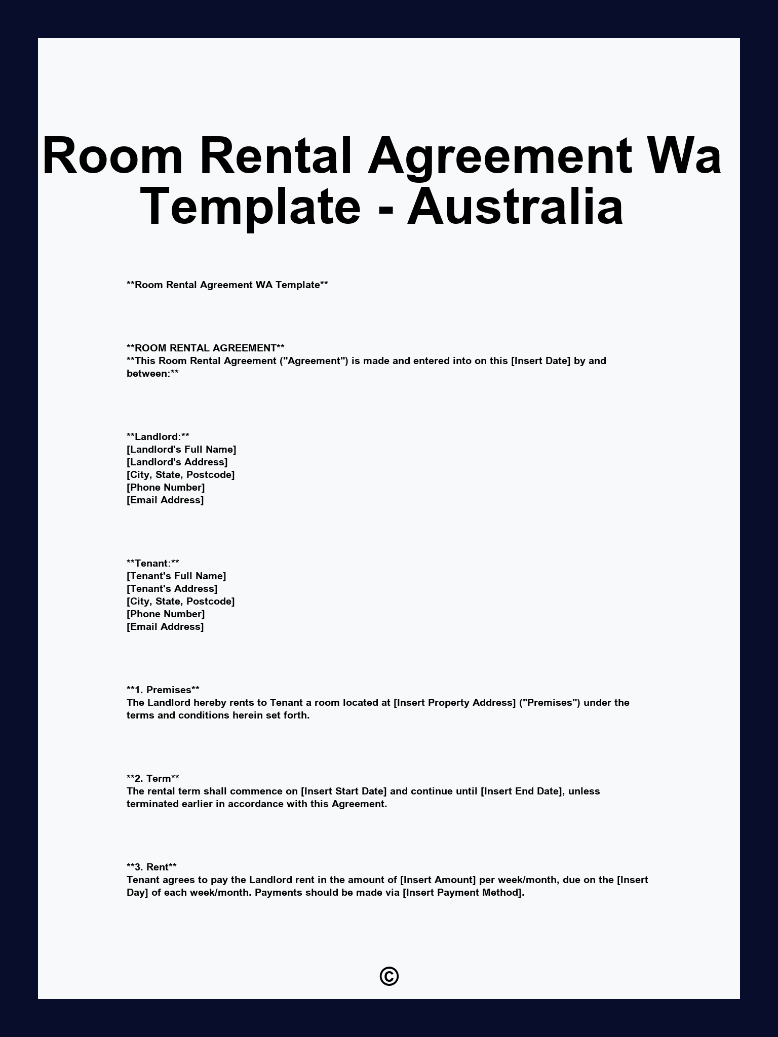 Room Rental Agreement Wa Template - Australia