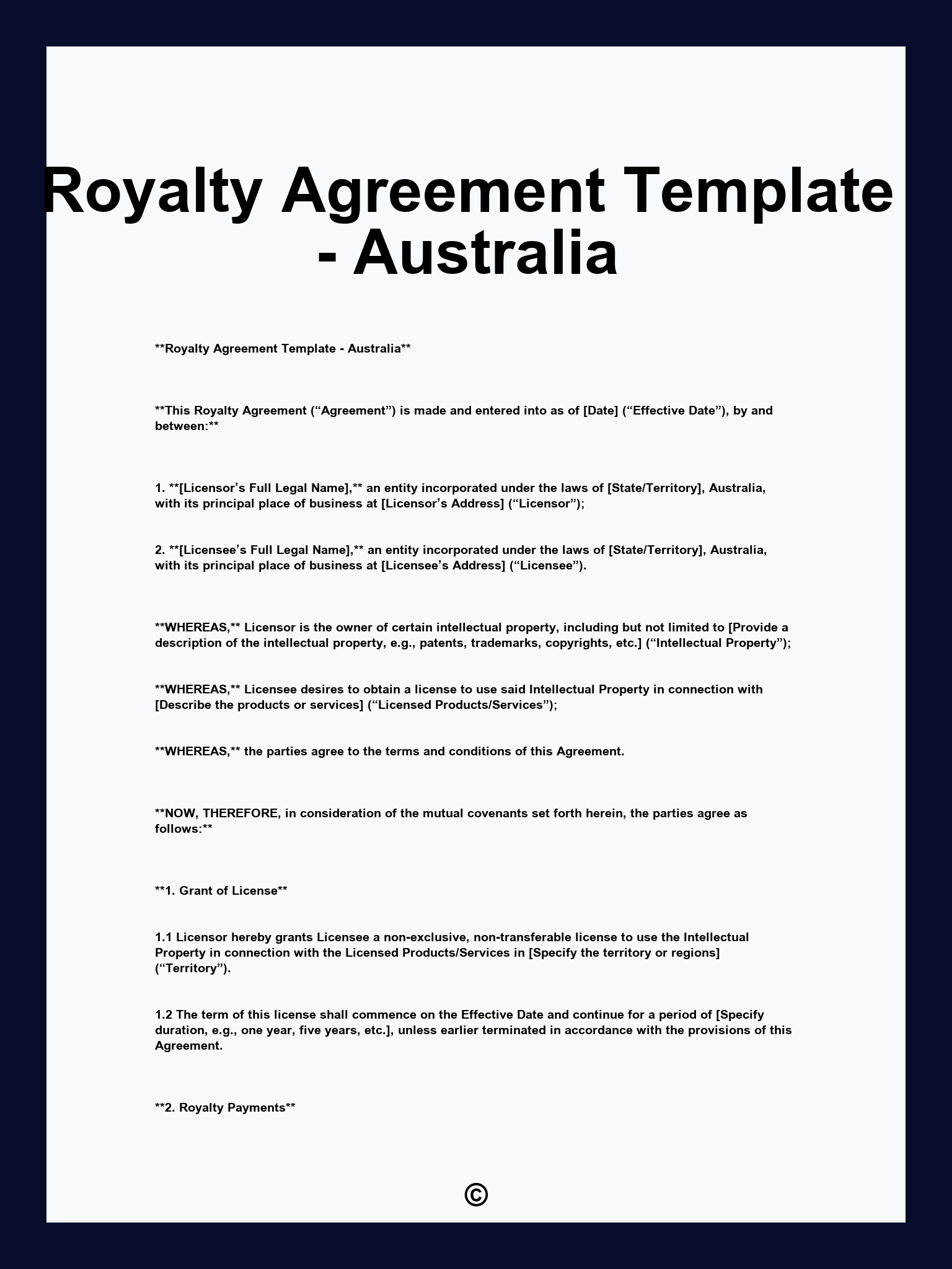 Royalty Agreement Template - Australia