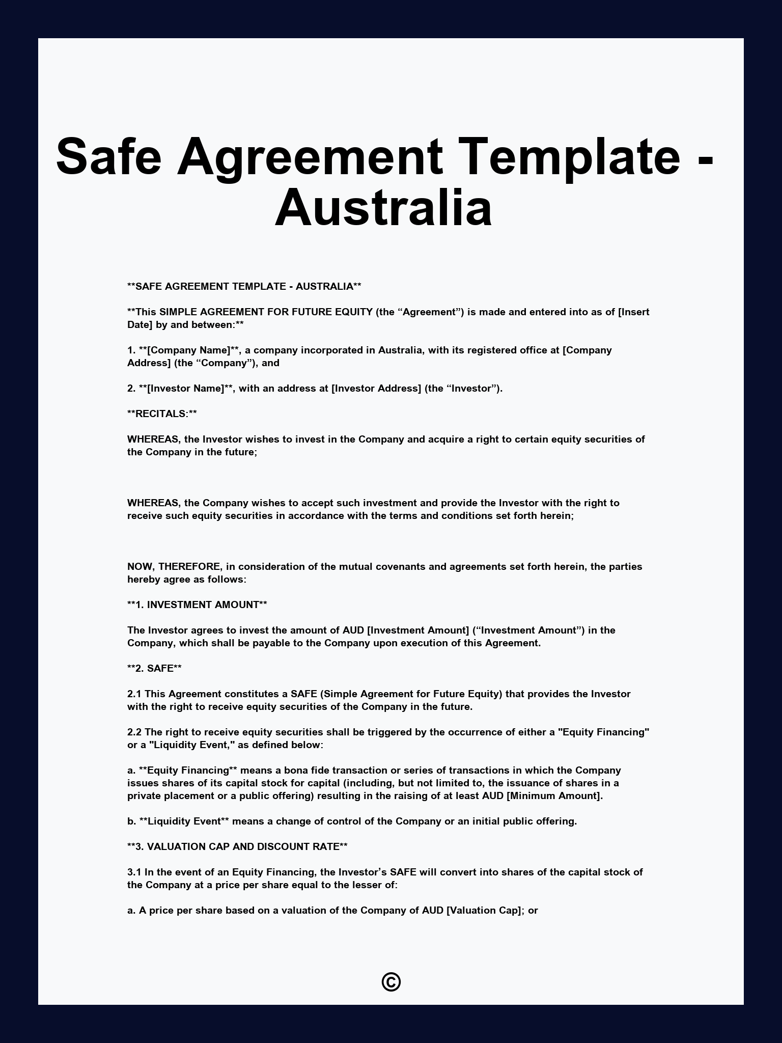 Safe Agreement Template - Australia