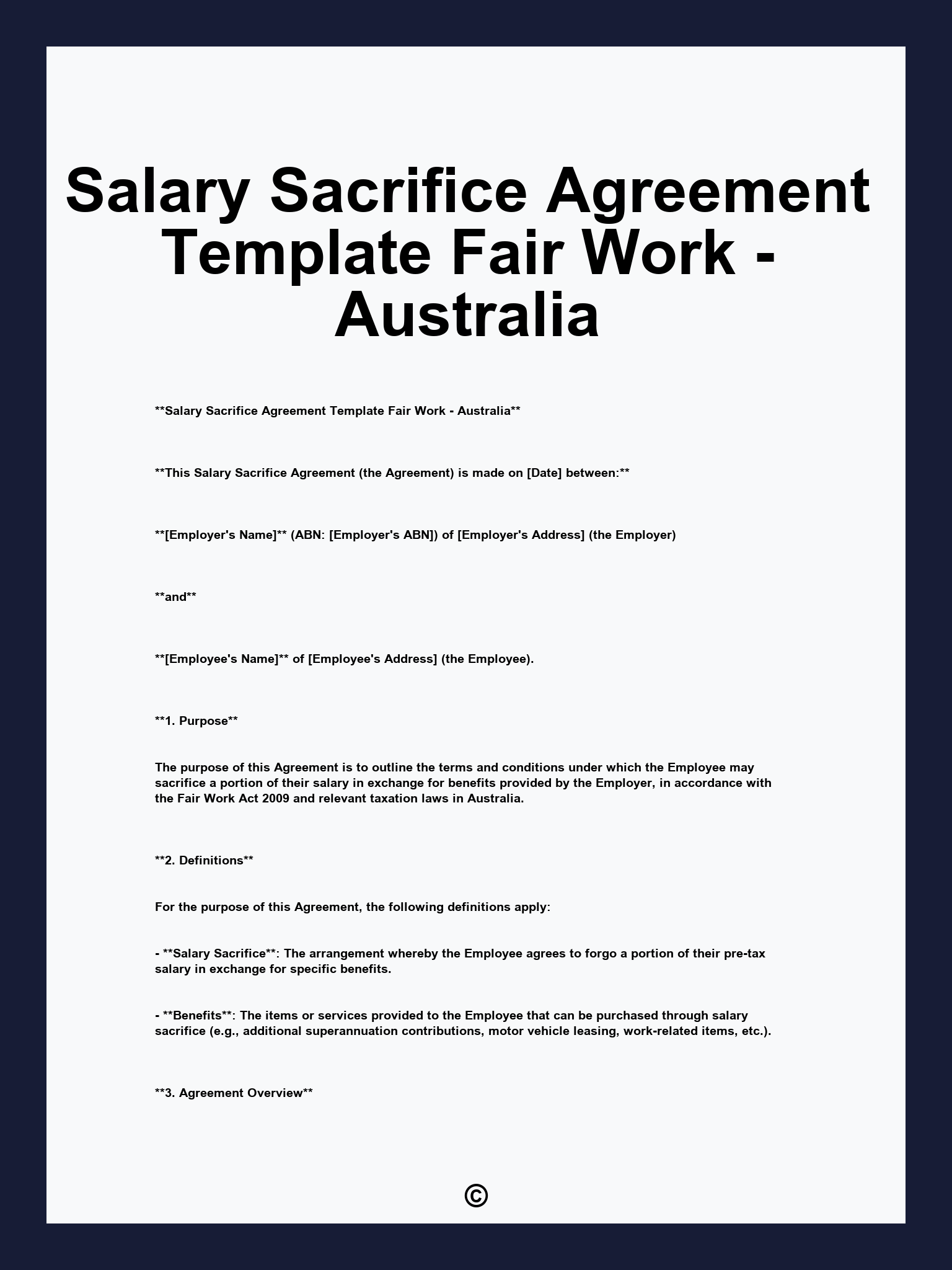 Salary Sacrifice Agreement Template Fair Work - Australia