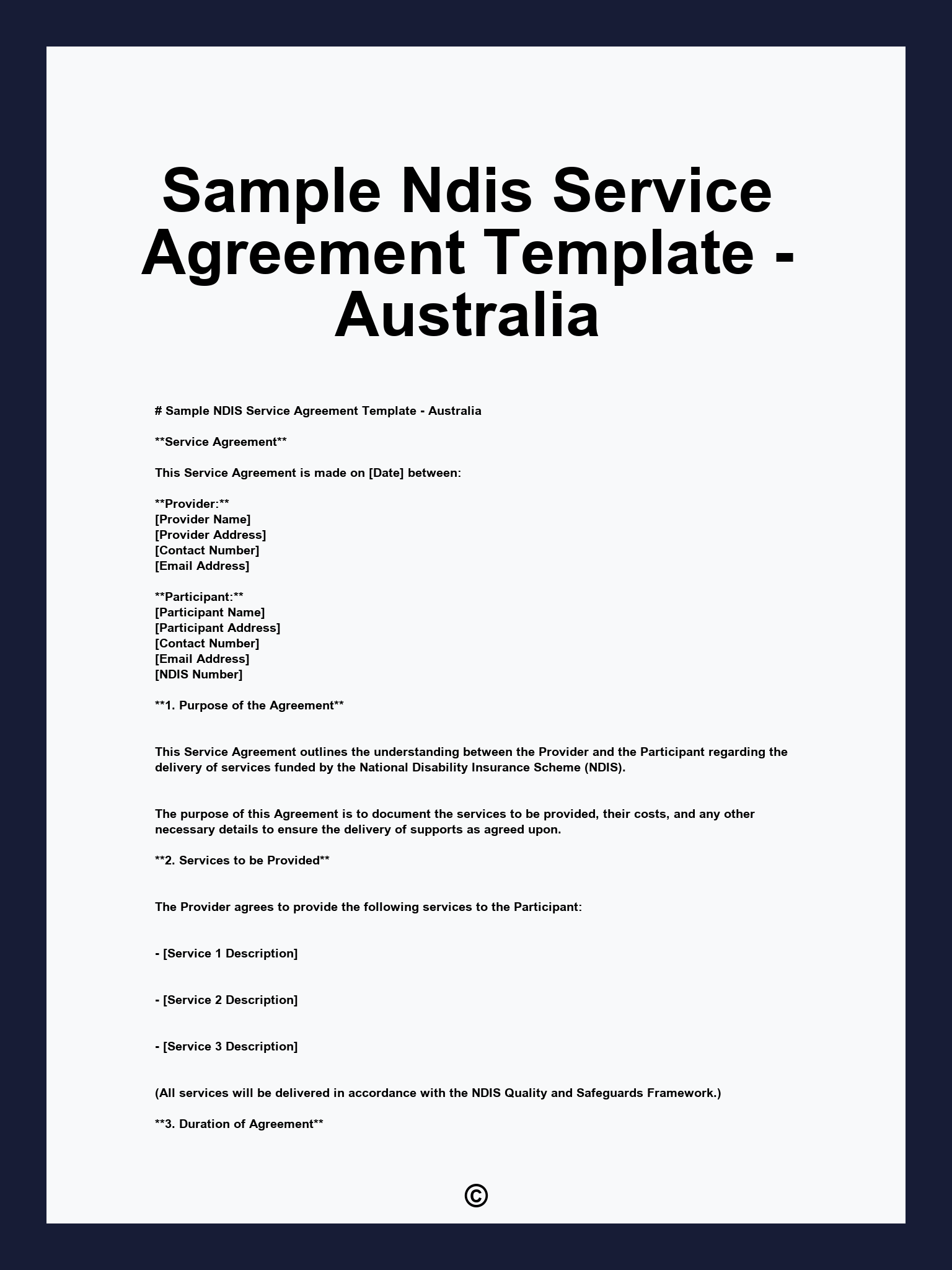 Sample Ndis Service Agreement Template - Australia