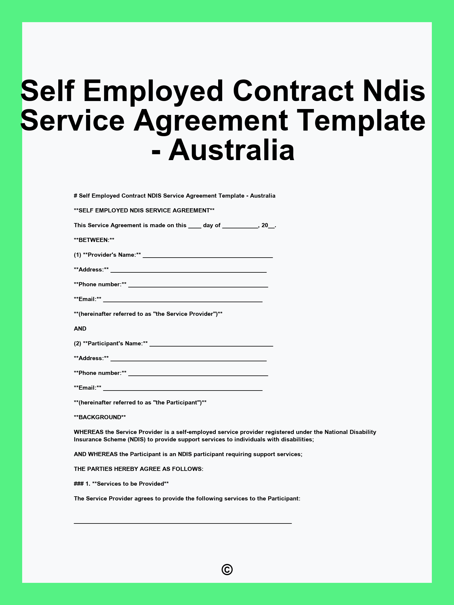 Self Employed Contract Ndis Service Agreement Template - Australia