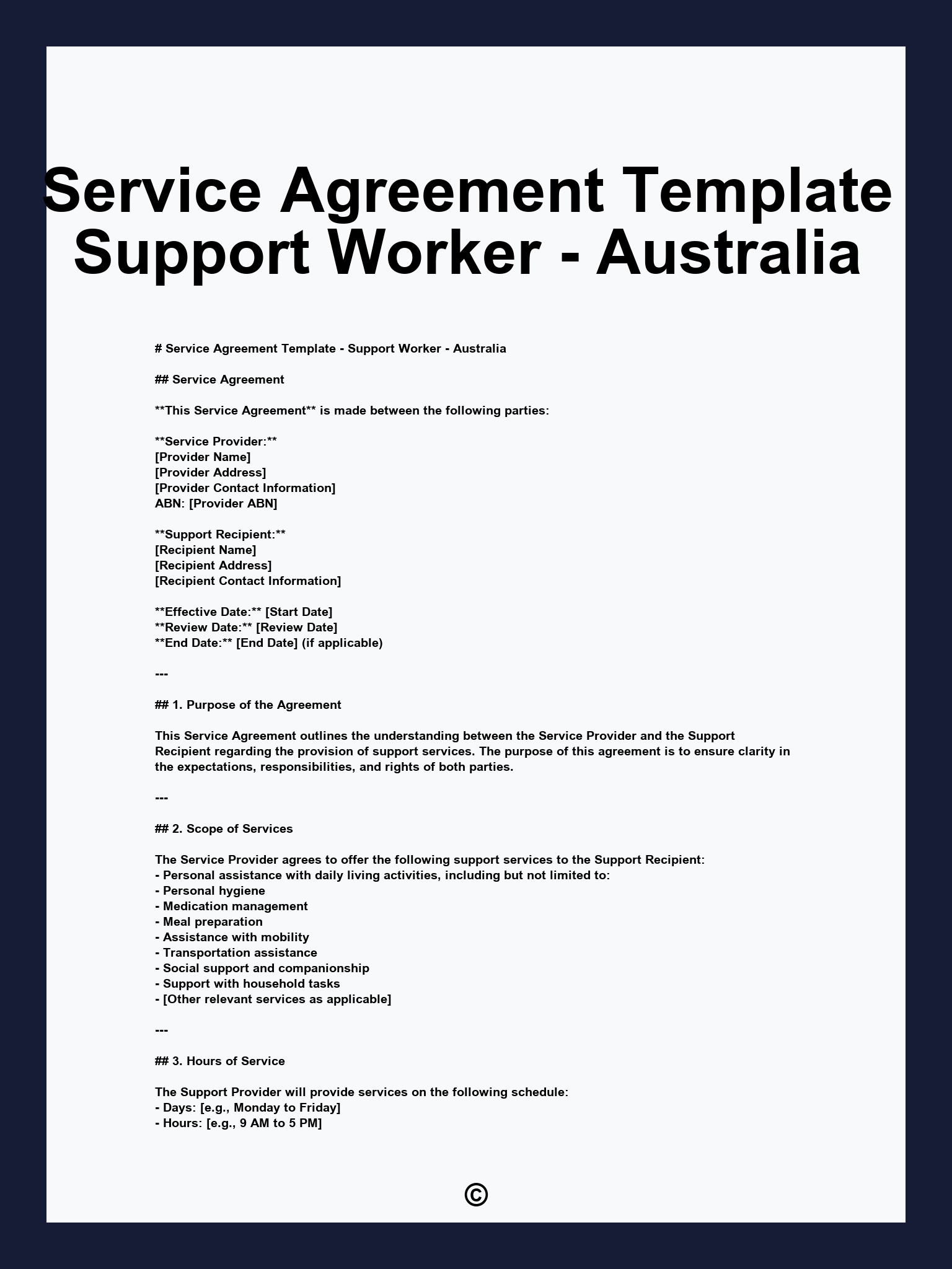 Service Agreement Template Support Worker - Australia