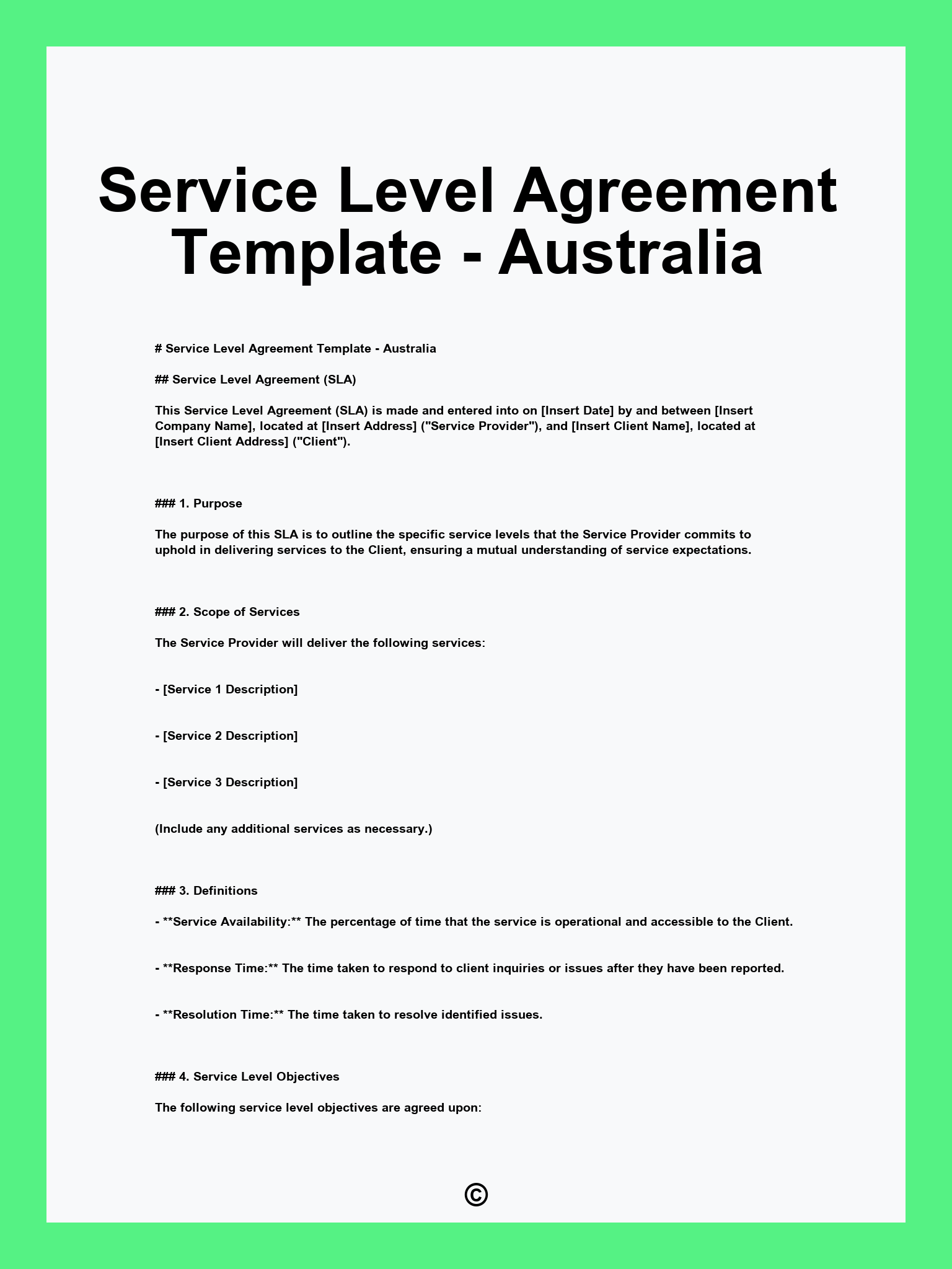 Service Level Agreement Template - Australia
