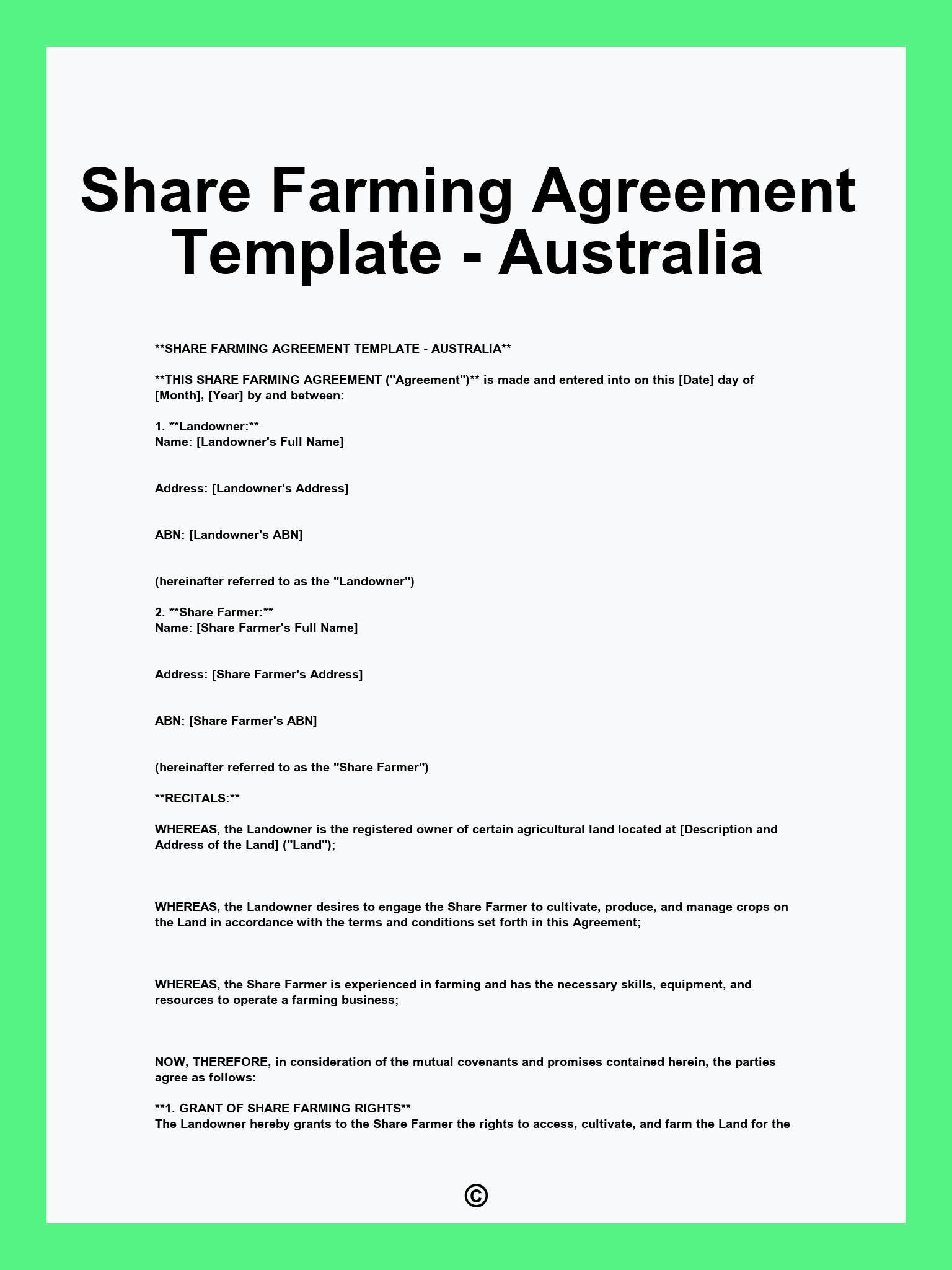 Share Farming Agreement Template - Australia