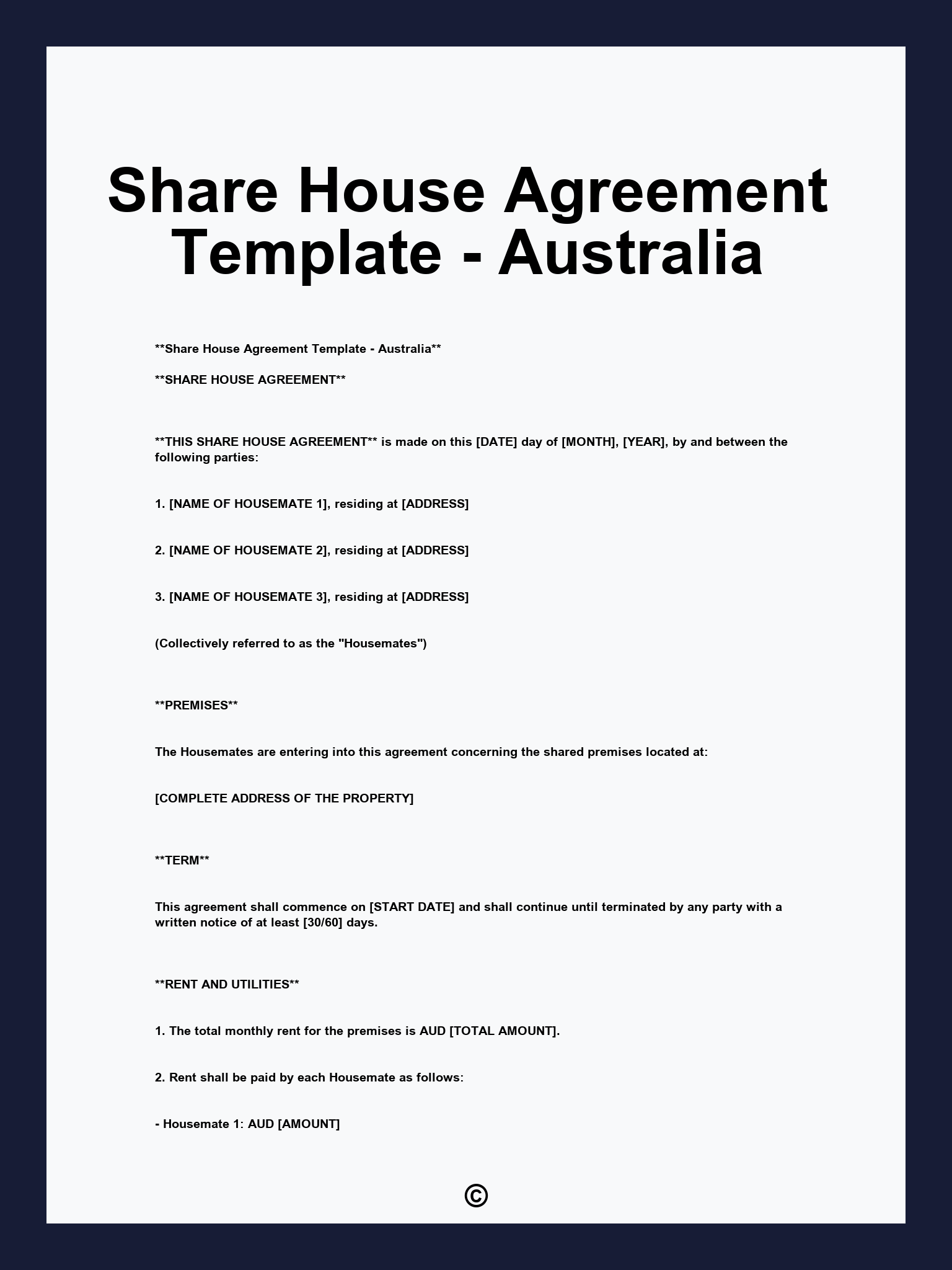 Share House Agreement Template - Australia
