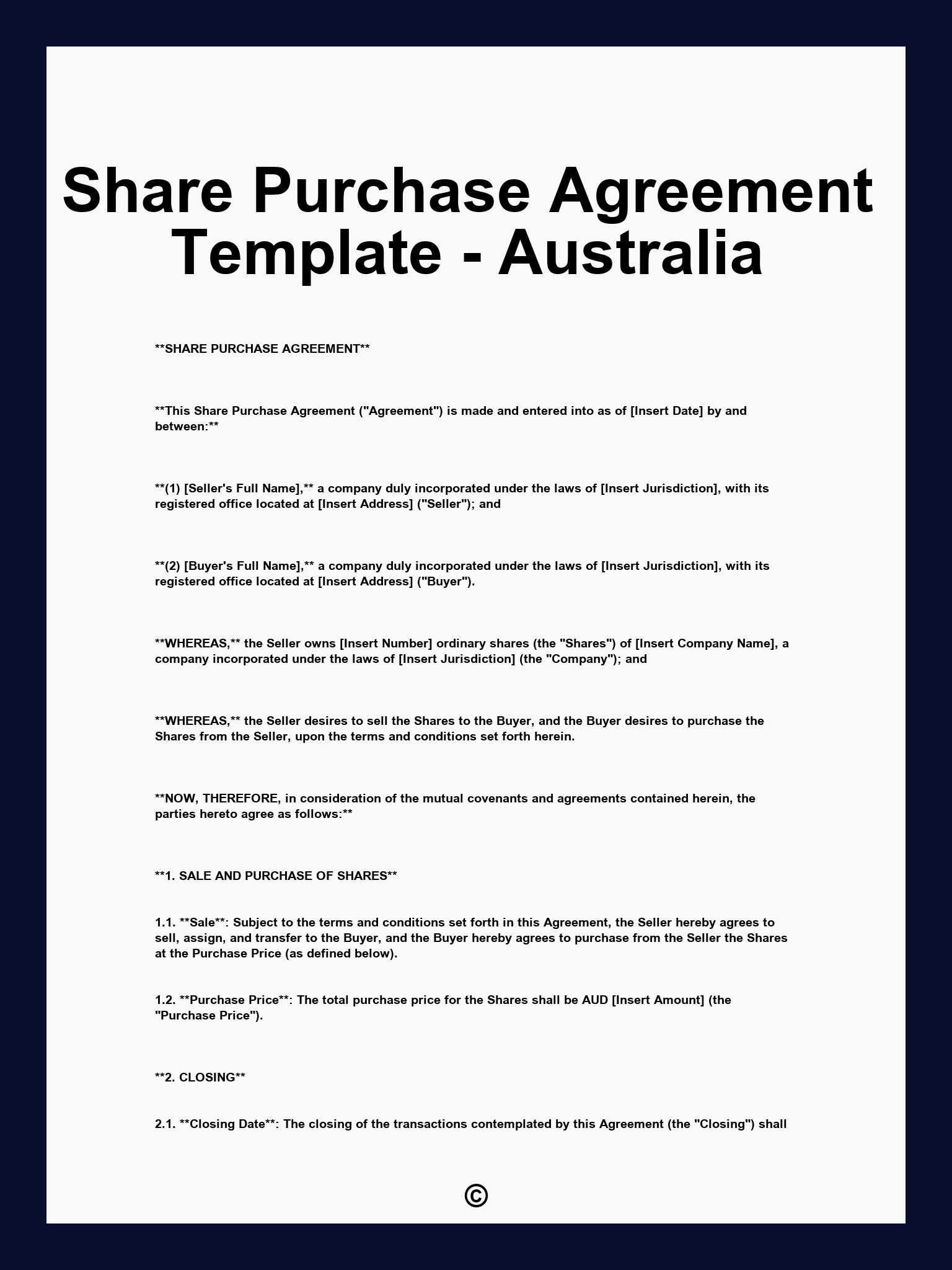 Share Purchase Agreement Template - Australia