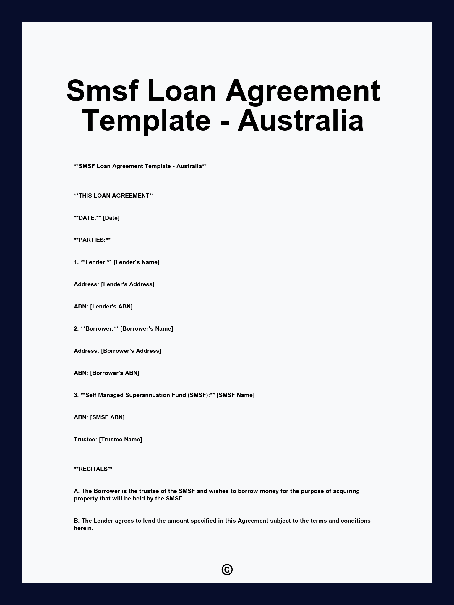 Smsf Loan Agreement Template - Australia