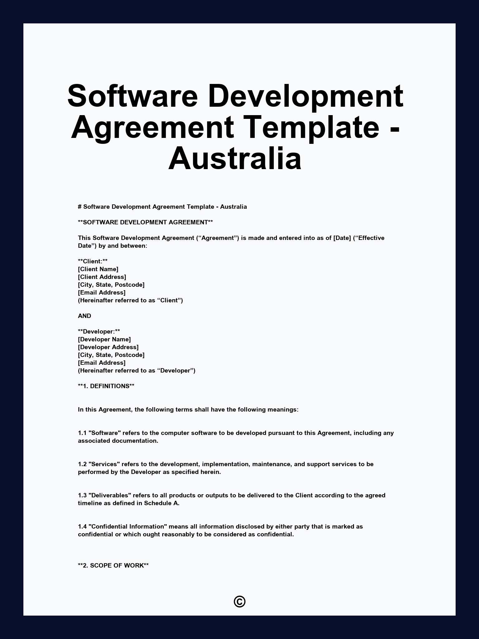 Software Development Agreement Template - Australia