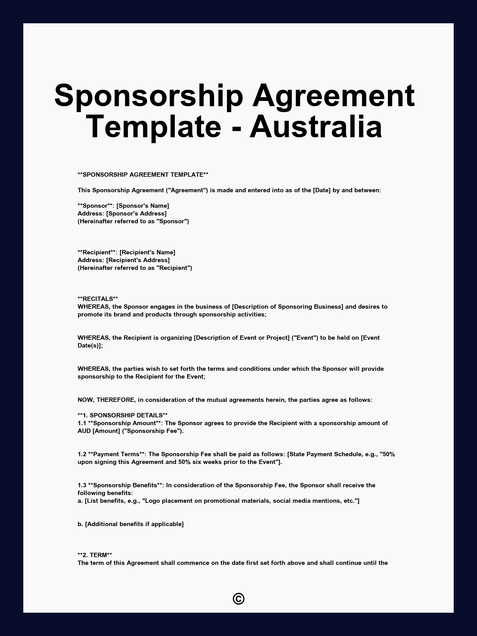 Sponsorship Agreement Template - Australia