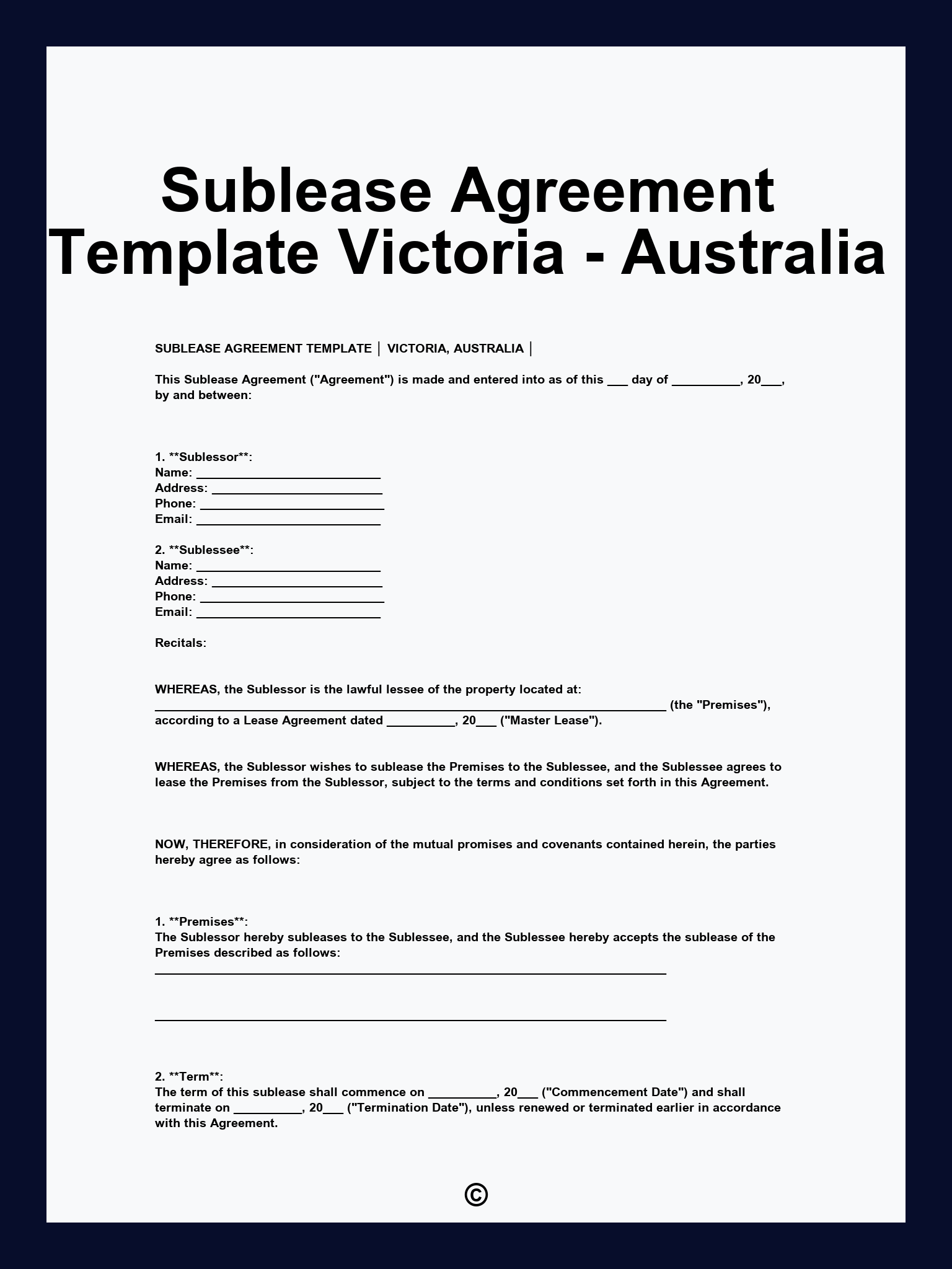 Sublease Agreement Template Victoria - Australia