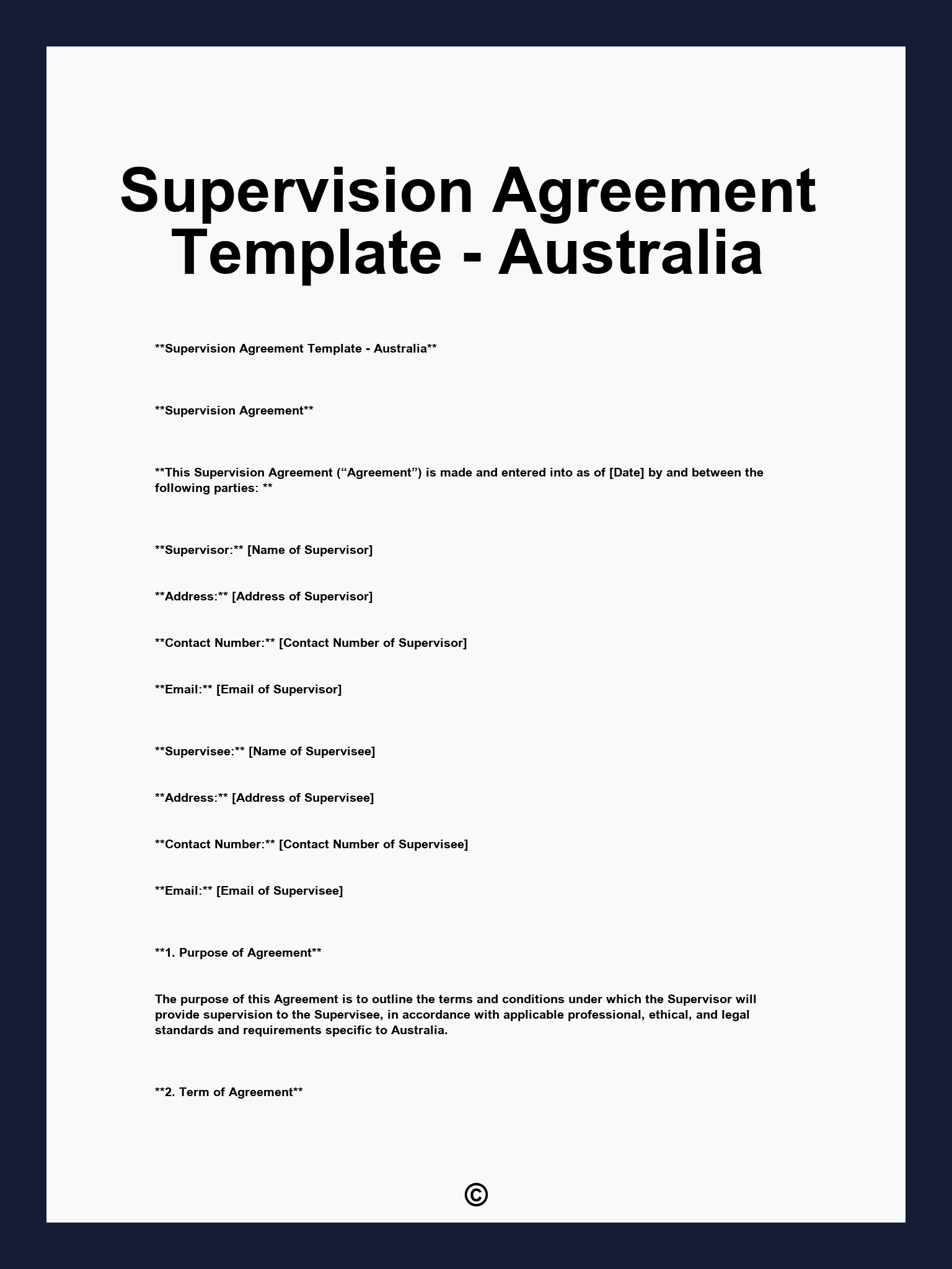 Supervision Agreement Template - Australia