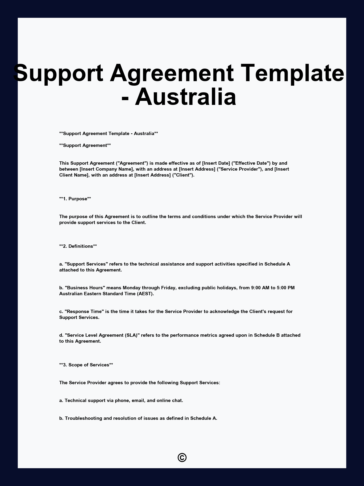Support Agreement Template - Australia