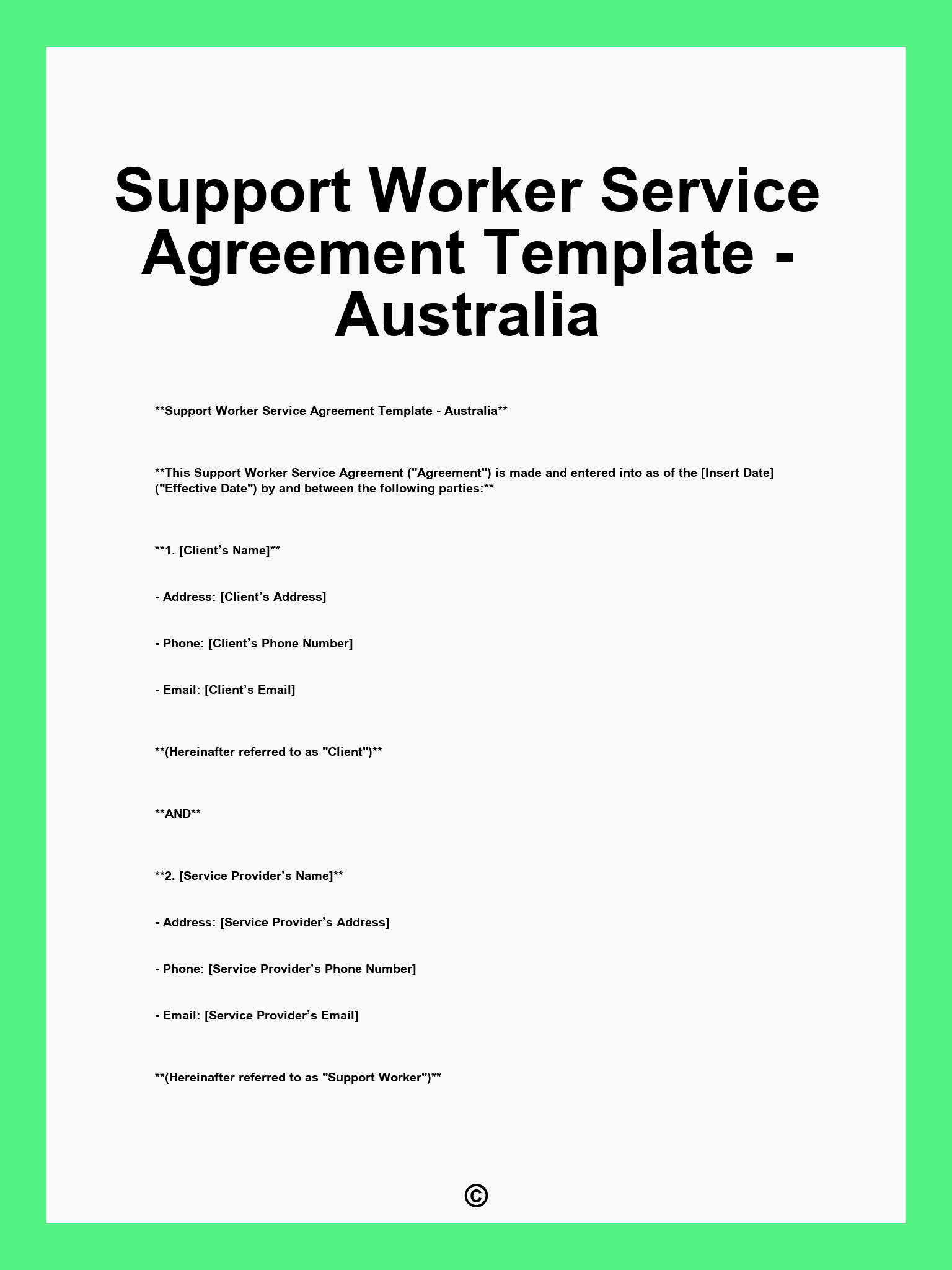 Support Worker Service Agreement Template - Australia