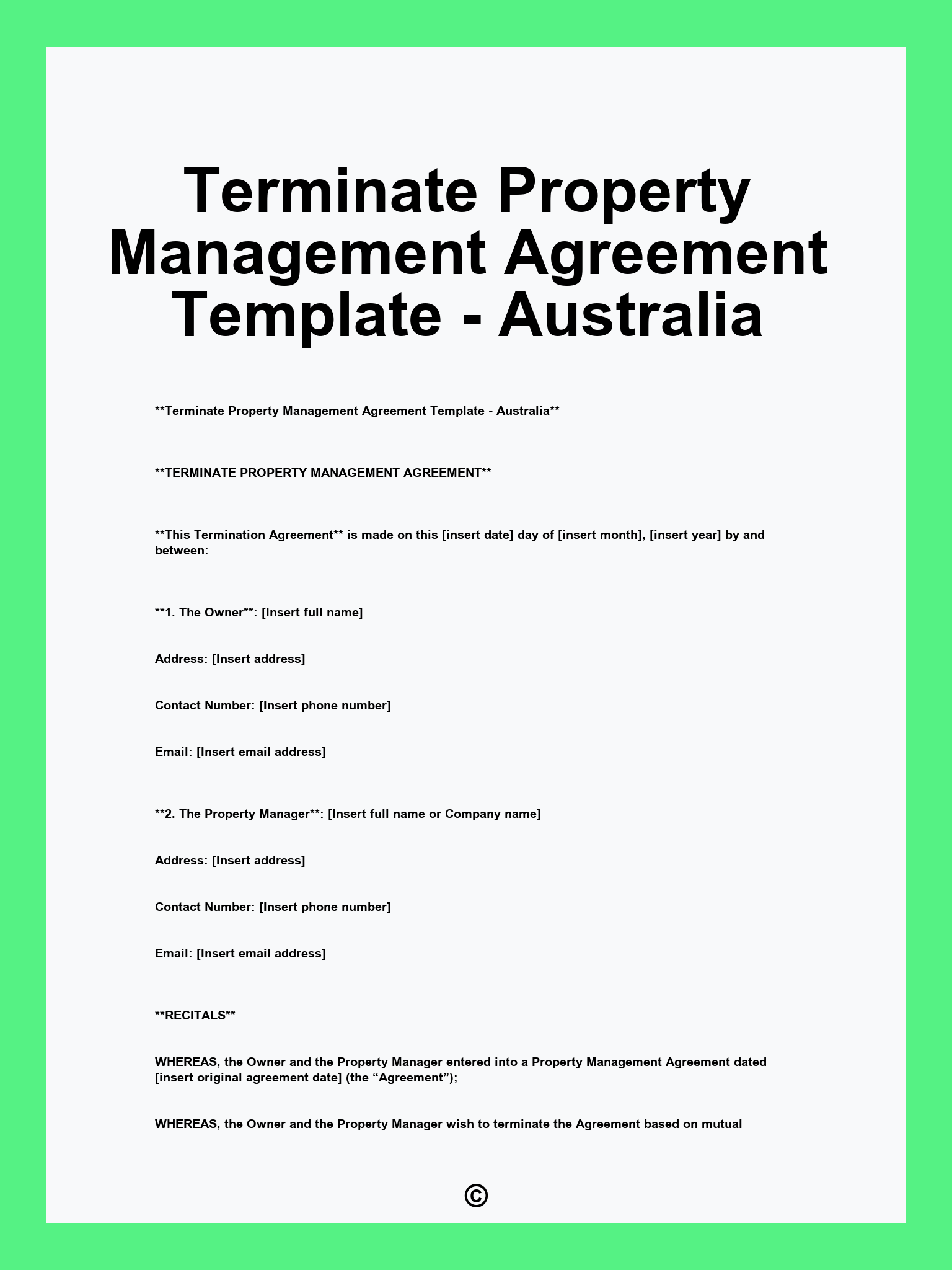 Terminate Property Management Agreement Template - Australia