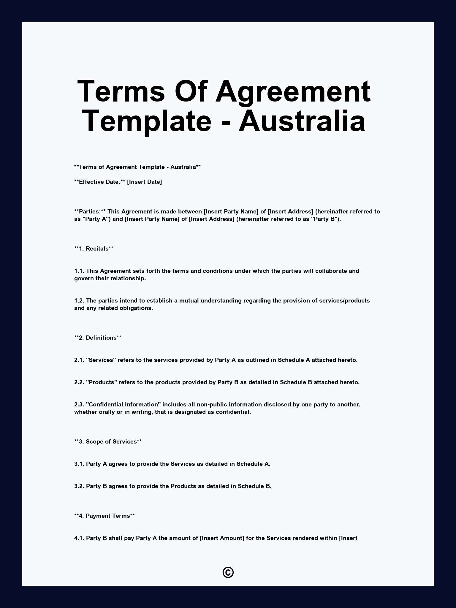Terms Of Agreement Template - Australia